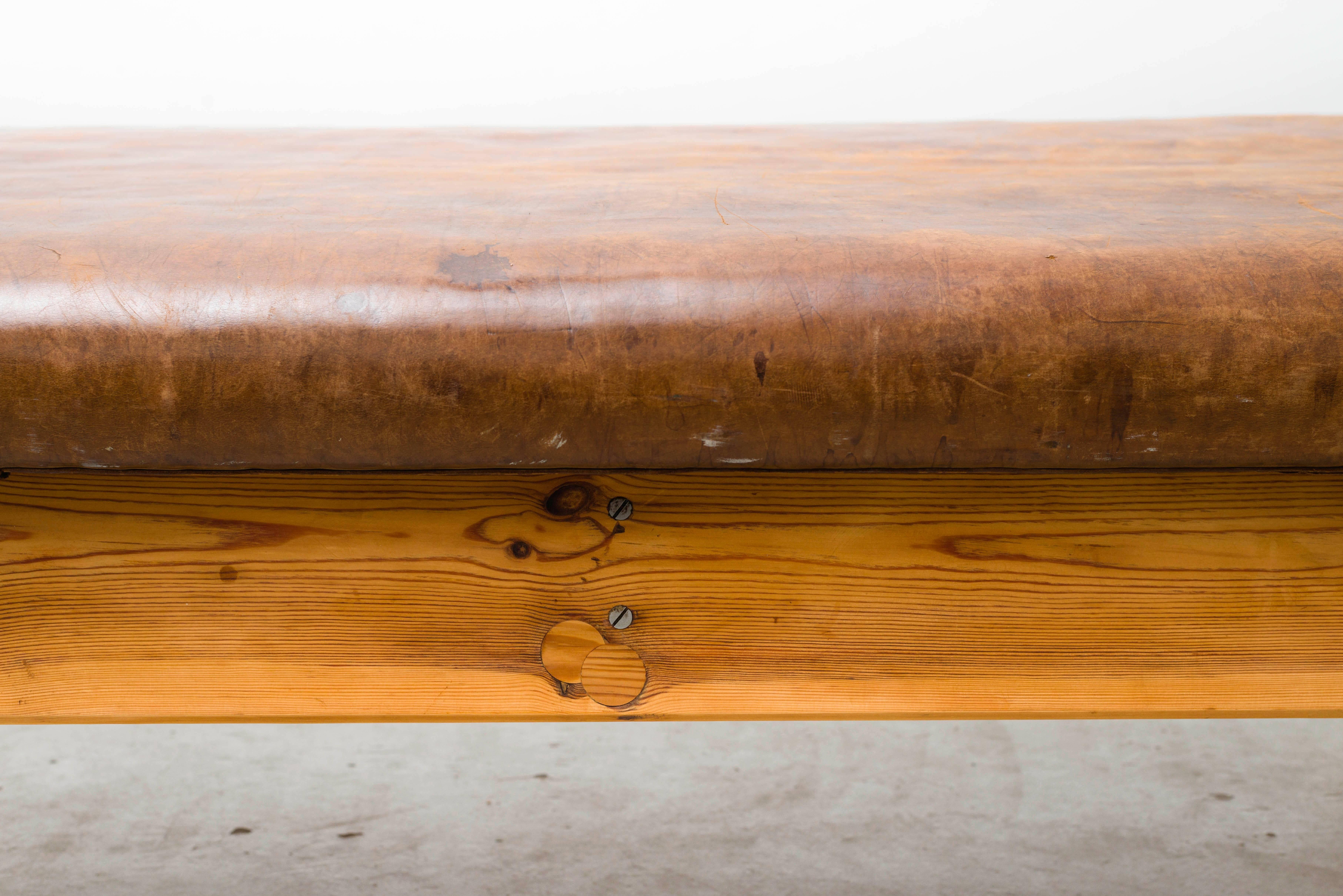 20th Century Leather and Wood Gym Bench from the 1930s