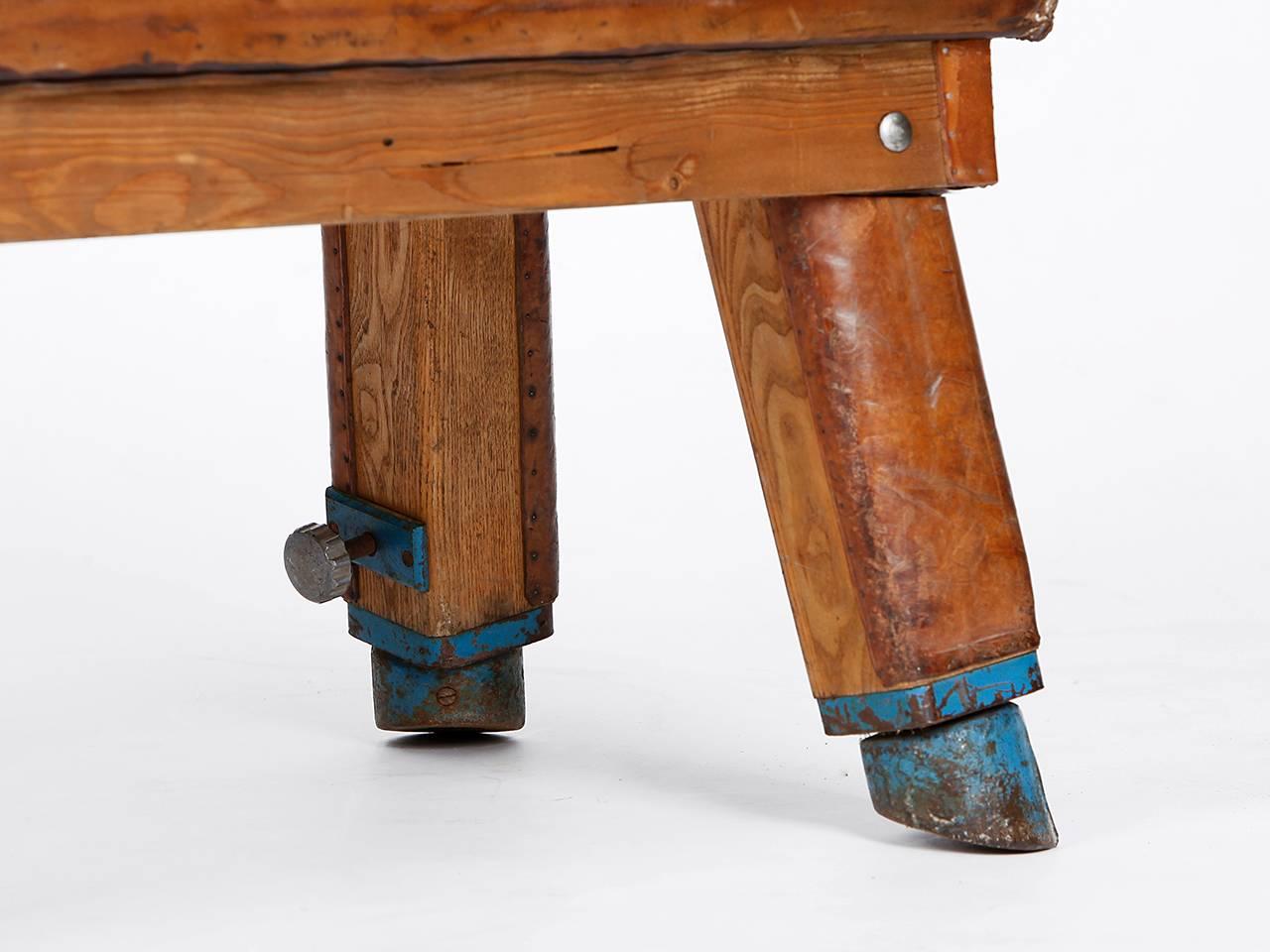 Czech Leather and Wood Gym Bench from the 1930s 1