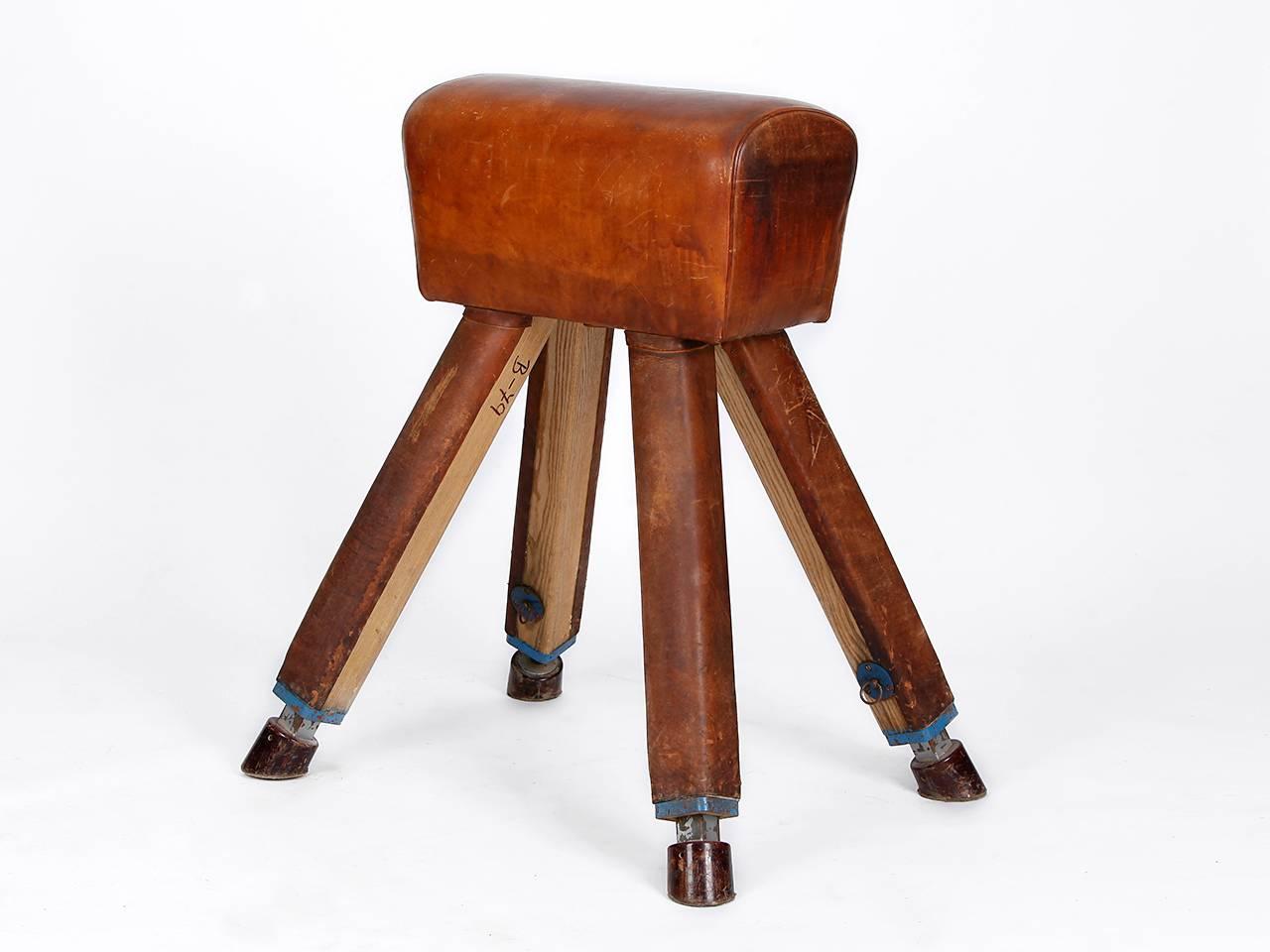 Cheval de voûte en cuir et en bois des années 1930.
Ce cheval de saut réglable a été fabriqué dans les années 1930 dans l'ancienne Tchécoslovaquie.
Le cuir de vachette épais présente une belle patine. Très bon état vintage.
Si vous souhaitez