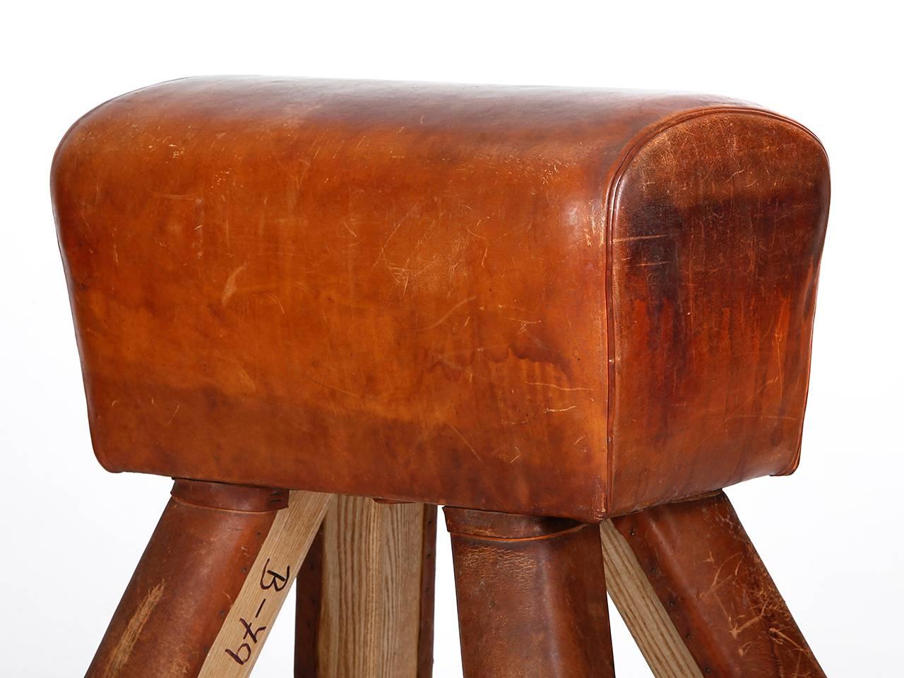 Czech Leather and Wood Vaulting Horse from the 1930s For Sale