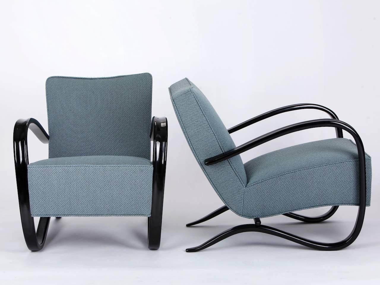 Art Deco Two Streamline Lounge Chairs by Jindrich Halabala for UP Zavody in the 1930s