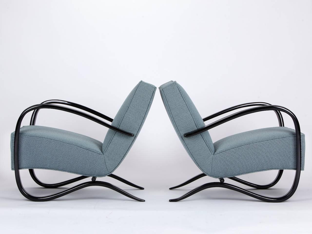 Czech Two Streamline Lounge Chairs by Jindrich Halabala for UP Zavody in the 1930s