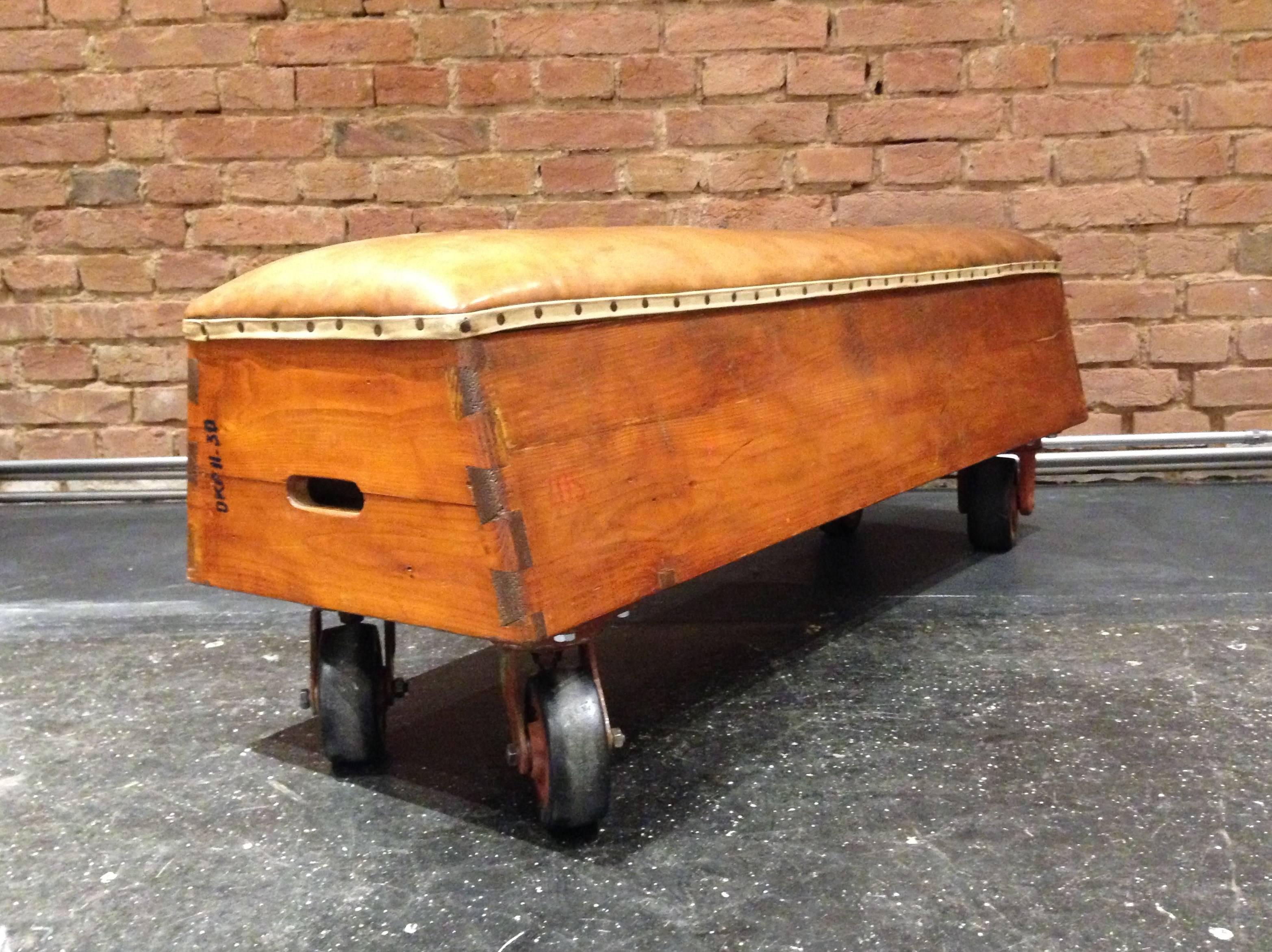 Czech Vintage Industrial Leather Bench, 1950s 