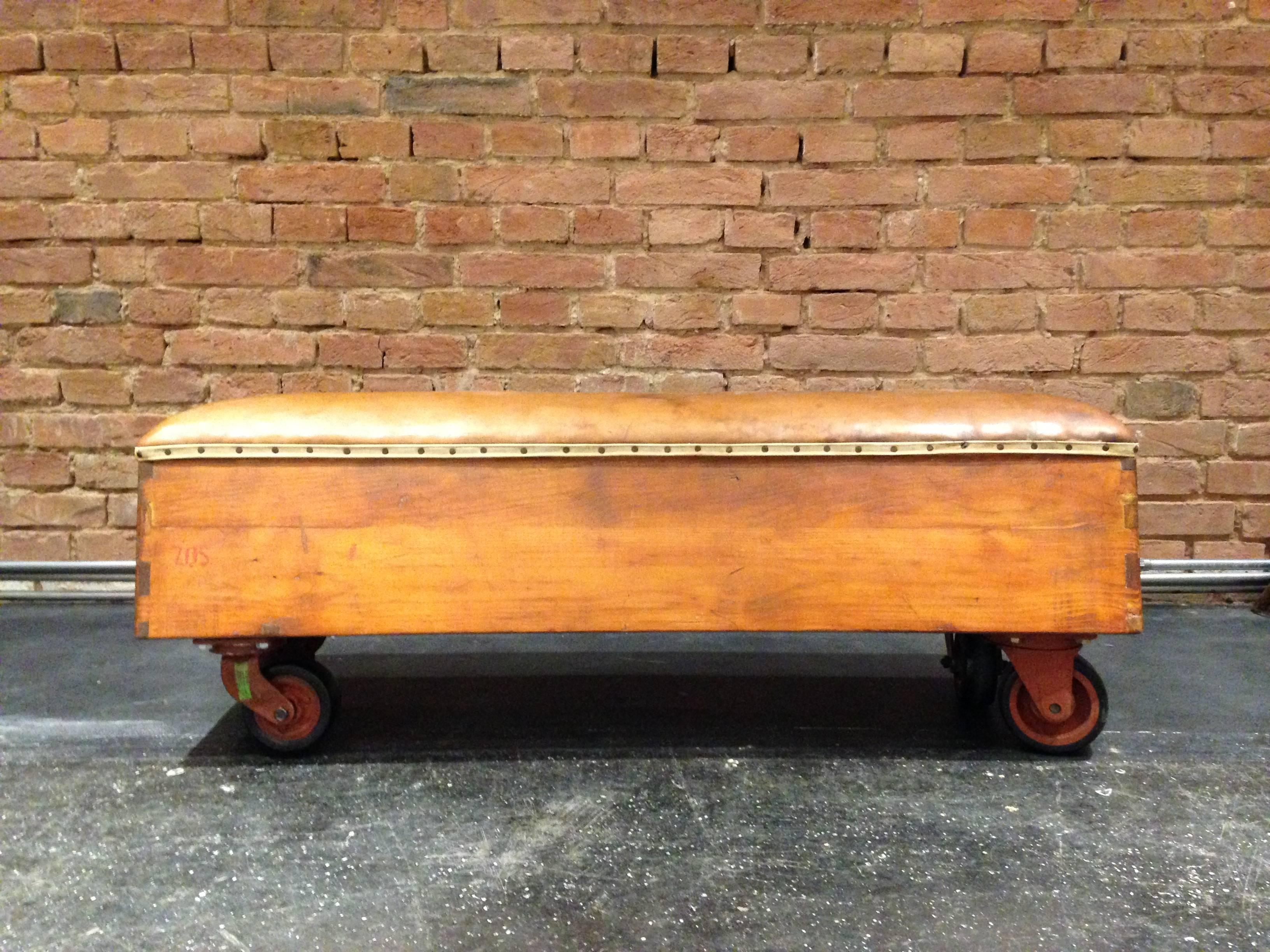 Vintage Industrial Leather Bench, 1950s  In Good Condition In Wien, AT