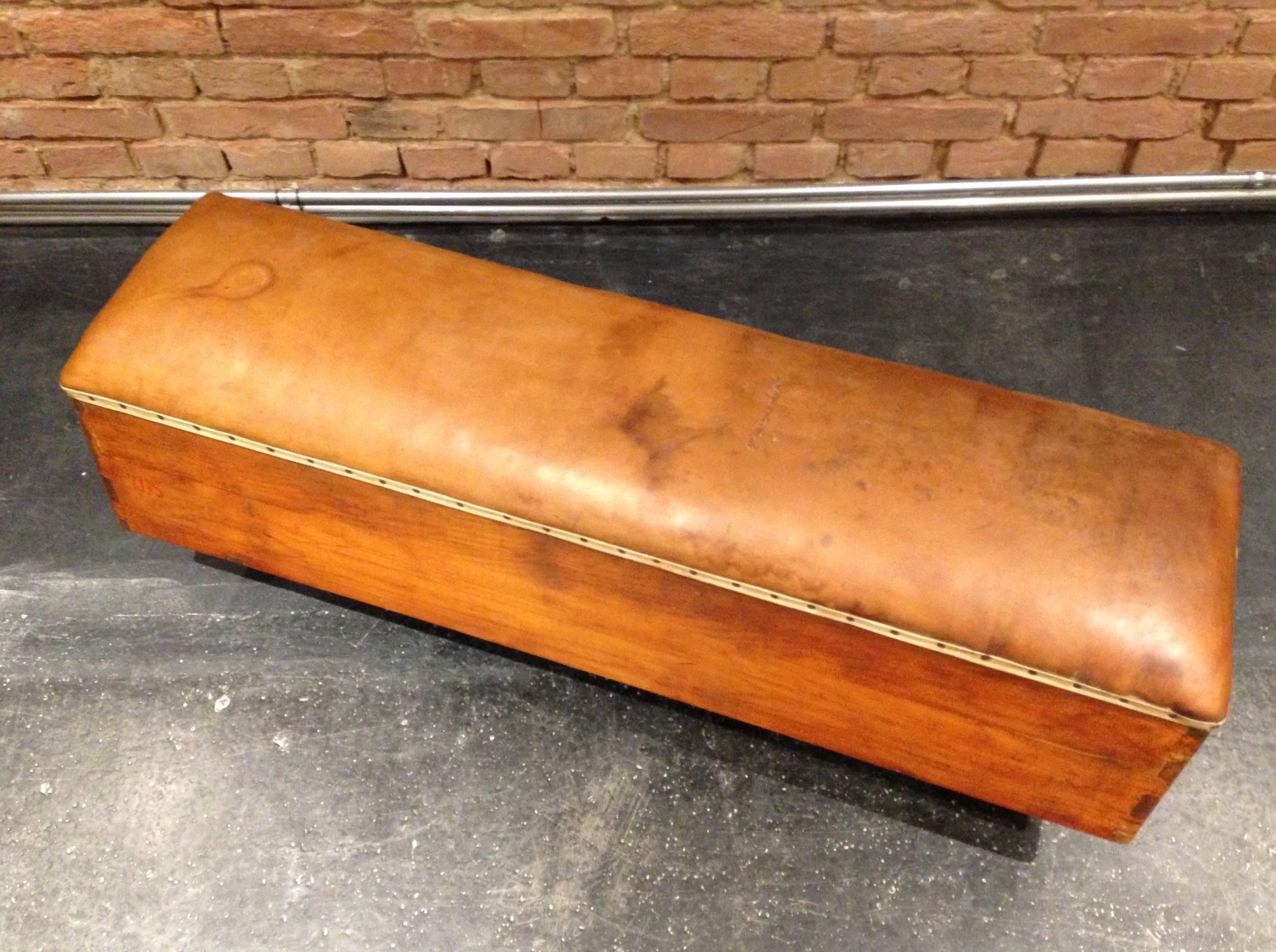 20th Century Vintage Industrial Leather Bench, 1950s 