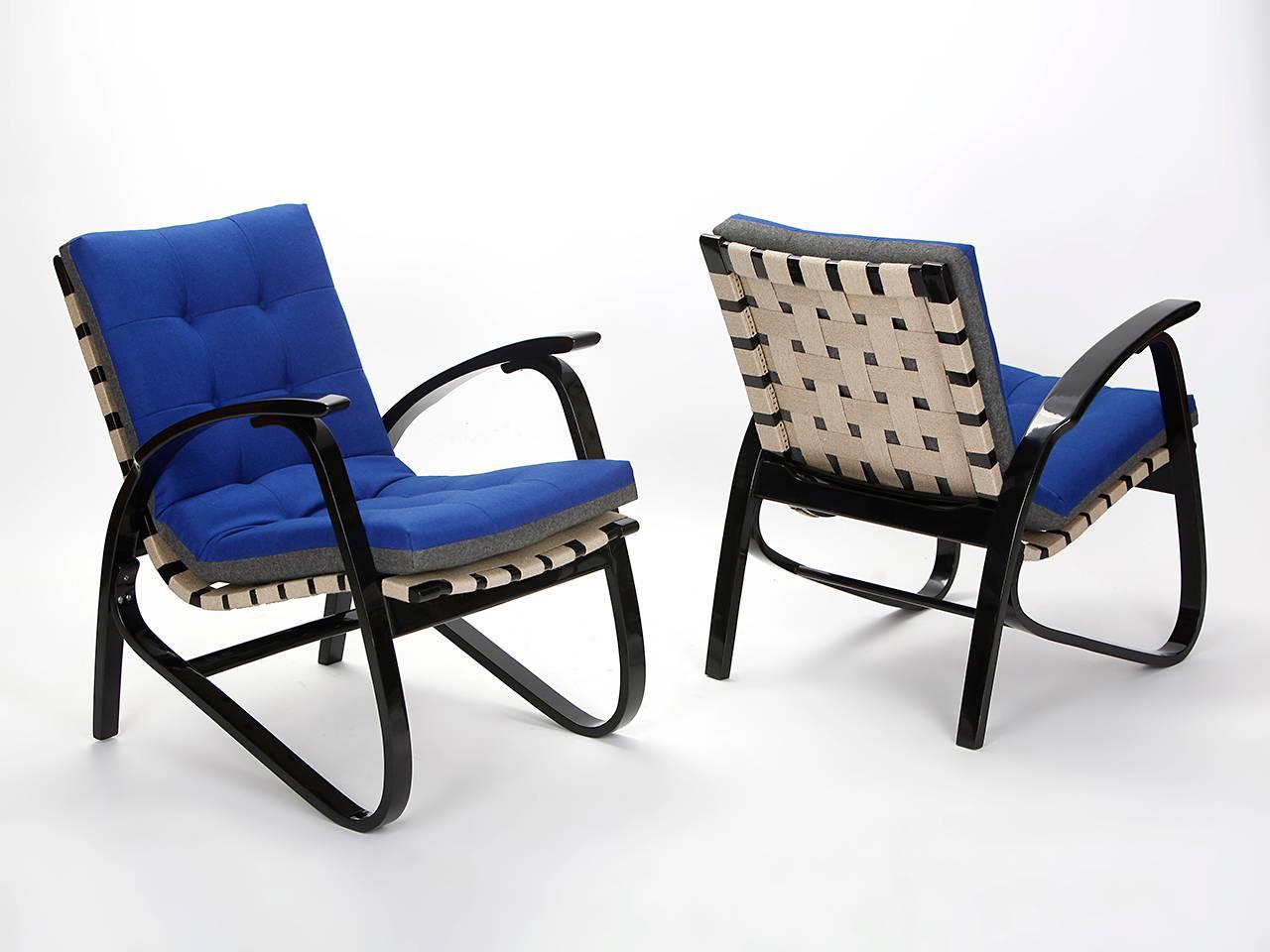 Czech Blue and Grey Armchairs by Jan Vanek, 1935, Set of Two For Sale