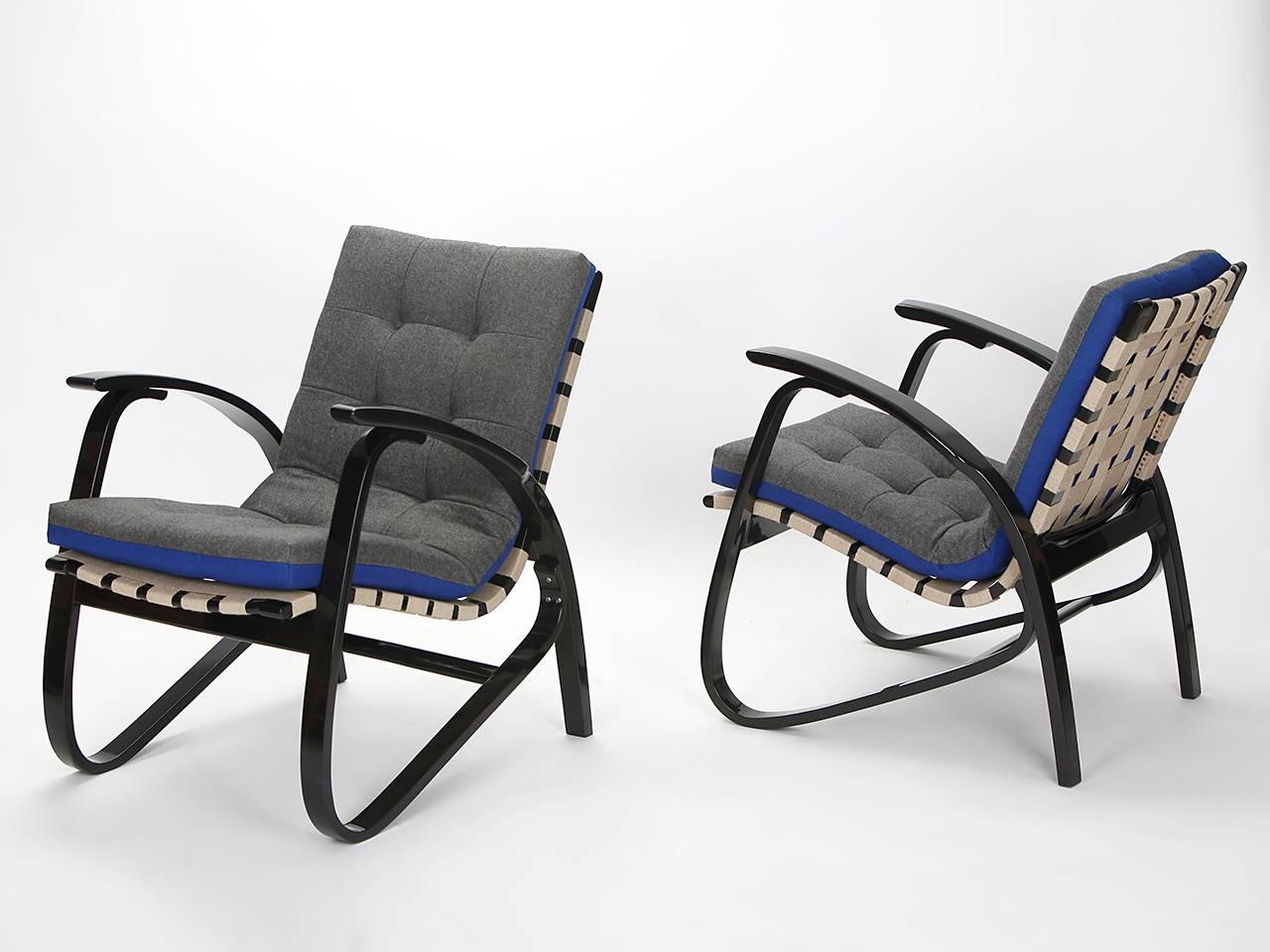 Blue and Grey Armchairs by Jan Vanek, 1935, Set of Two In Excellent Condition For Sale In Wien, AT