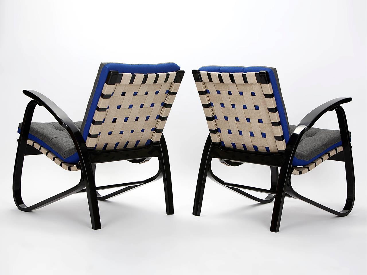 20th Century Blue and Grey Armchairs by Jan Vanek, 1935, Set of Two For Sale