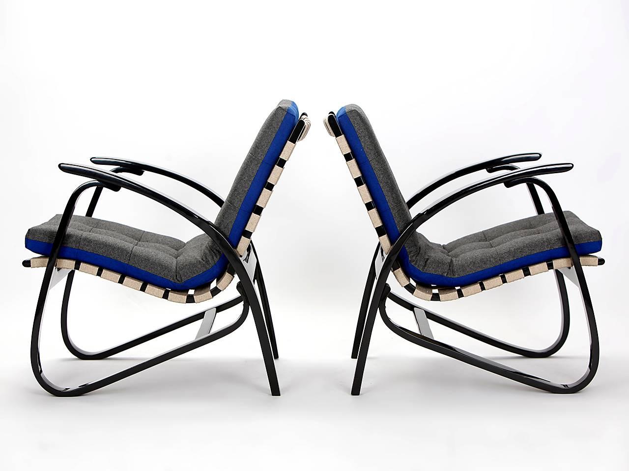 Fabric Blue and Grey Armchairs by Jan Vanek, 1935, Set of Two For Sale