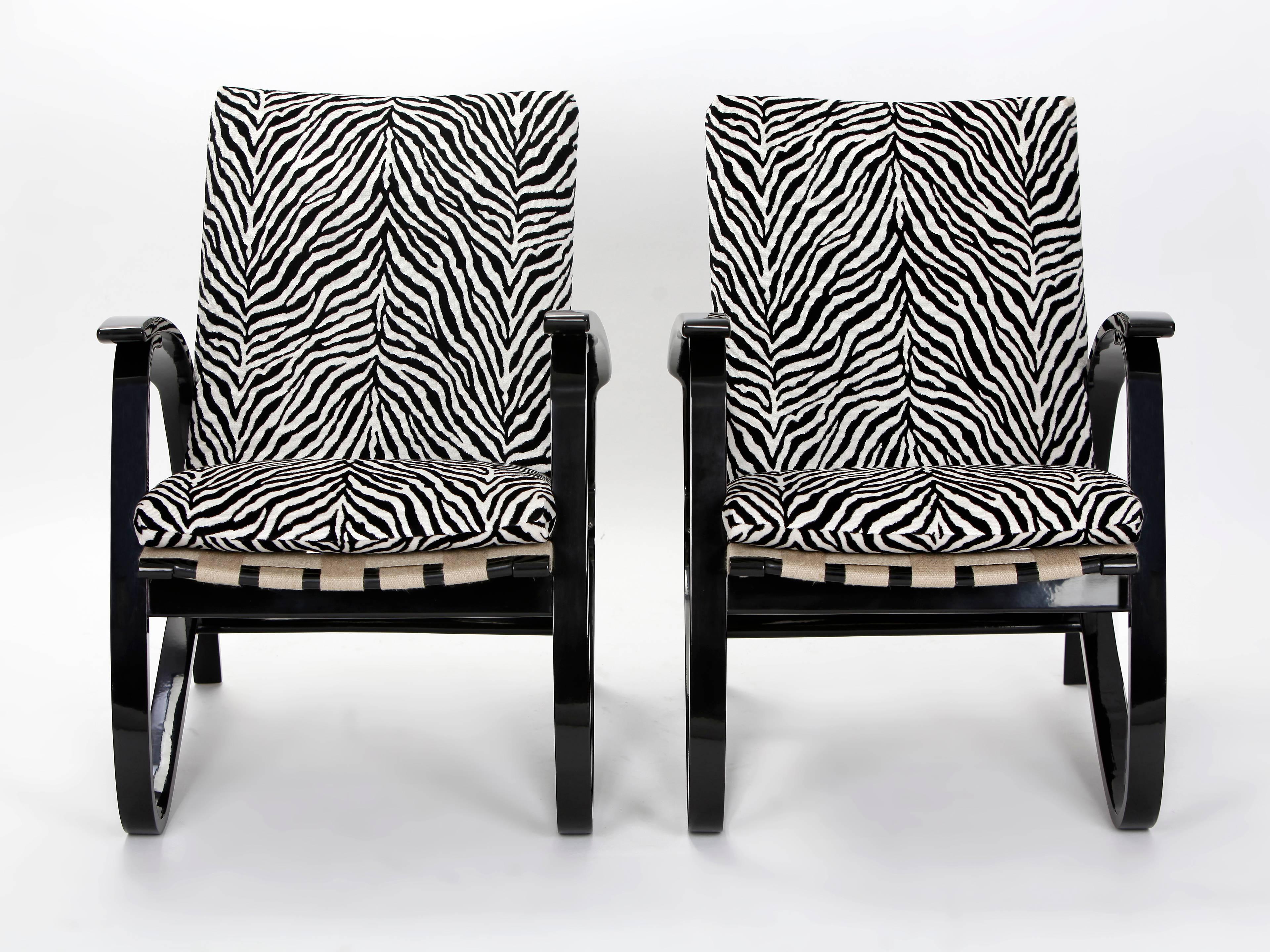 Mid-Century Modern Zebra Print Armchairs by Jan Vanek, 1935, Set of Two