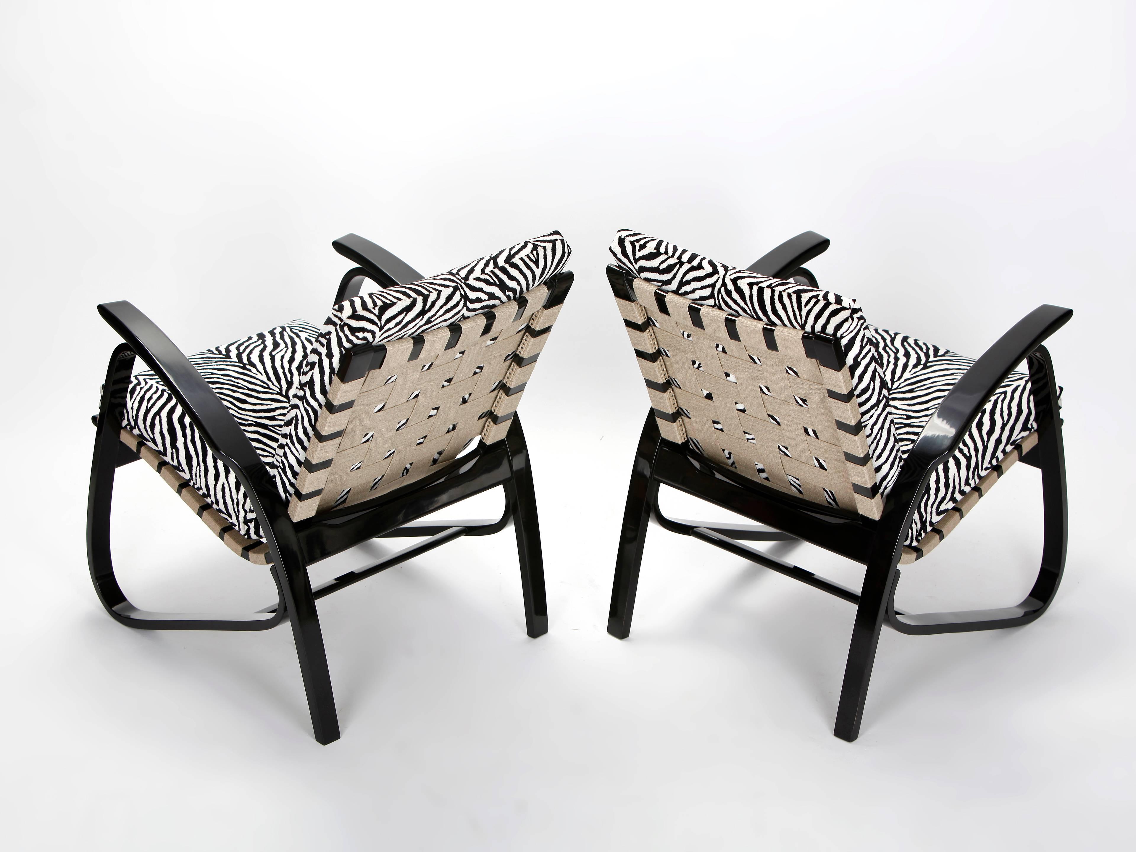 Zebra Print Armchairs by Jan Vanek, 1935, Set of Two In Excellent Condition In Wien, AT