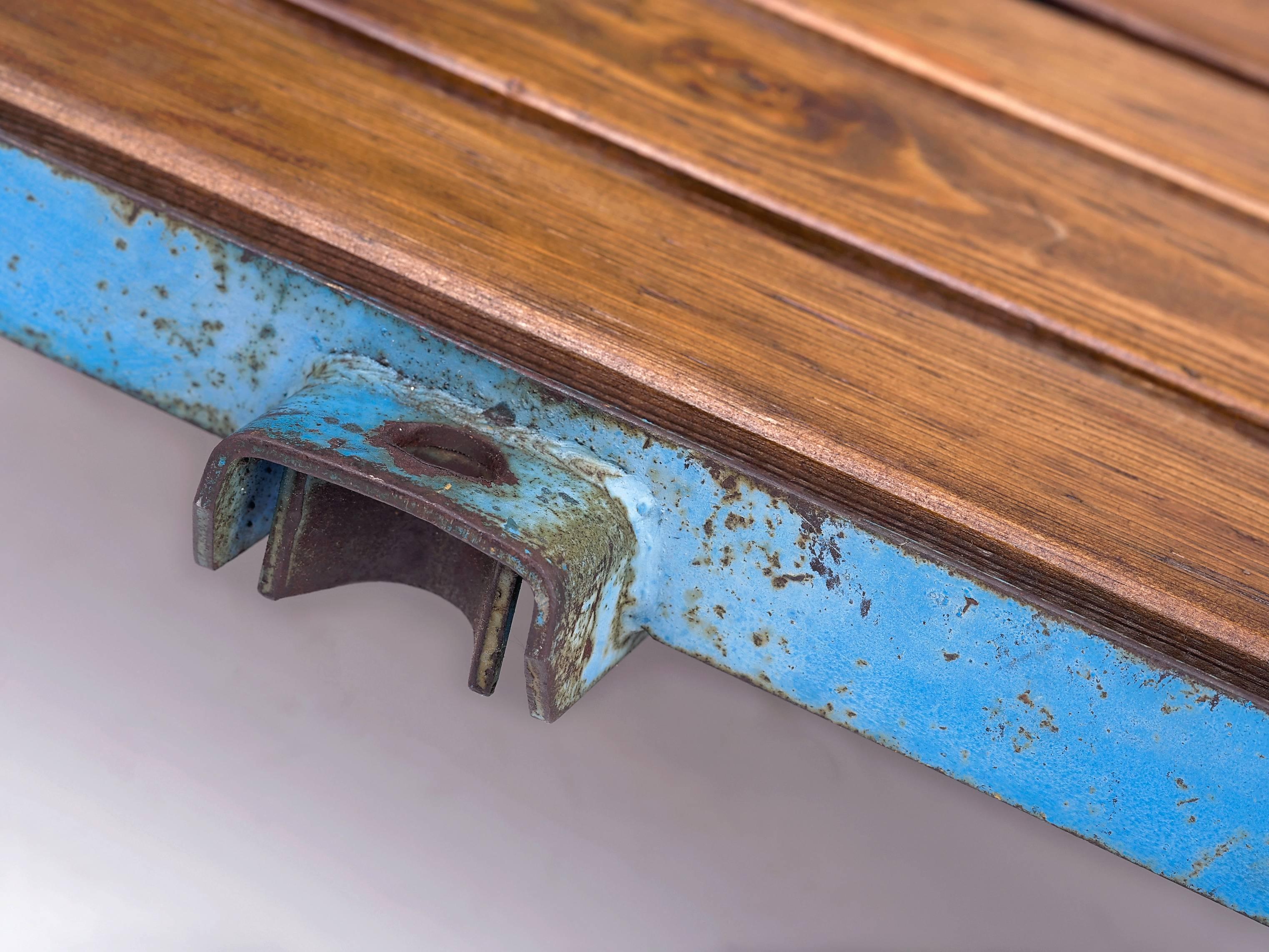 Industrial Czech Blue Coffee Table, 1950s In Good Condition For Sale In Wien, AT