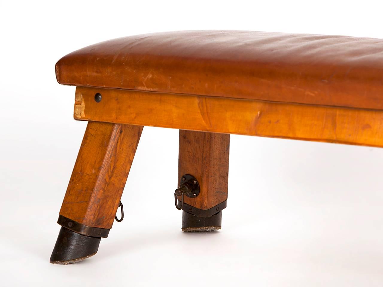 Industrial Leather Gym Bench, 1930s