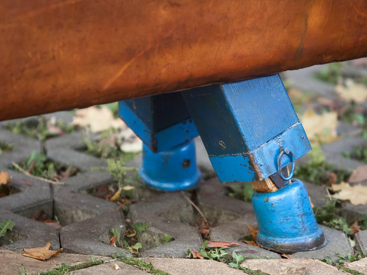 Vintage Gymnastic Leather Pommel Horse Bench, 1930s, Restored 1