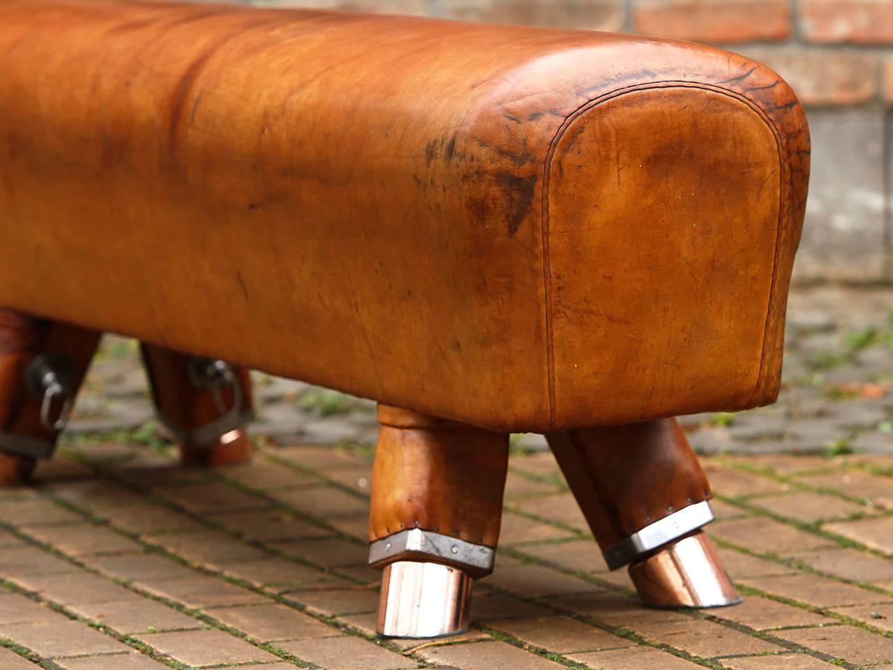 Arts and Crafts Vintage Gymnastic Pommel Horse Leather Bench, 1930s