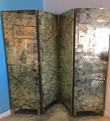1950s Four-Panel Verre Églomisé Mirror Screen / Room Divider