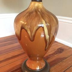 Mid-Century Modern Drip Glaze Lamps Pair with New Drum Shades