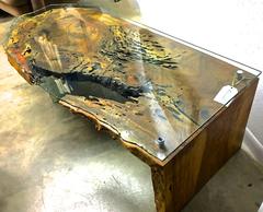 Live-Edge California Black Walnut Handmade Cocktail Table with Glass Top