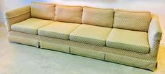 Long Four-Cushion Sofa in Woven Textured Trellis Pattern