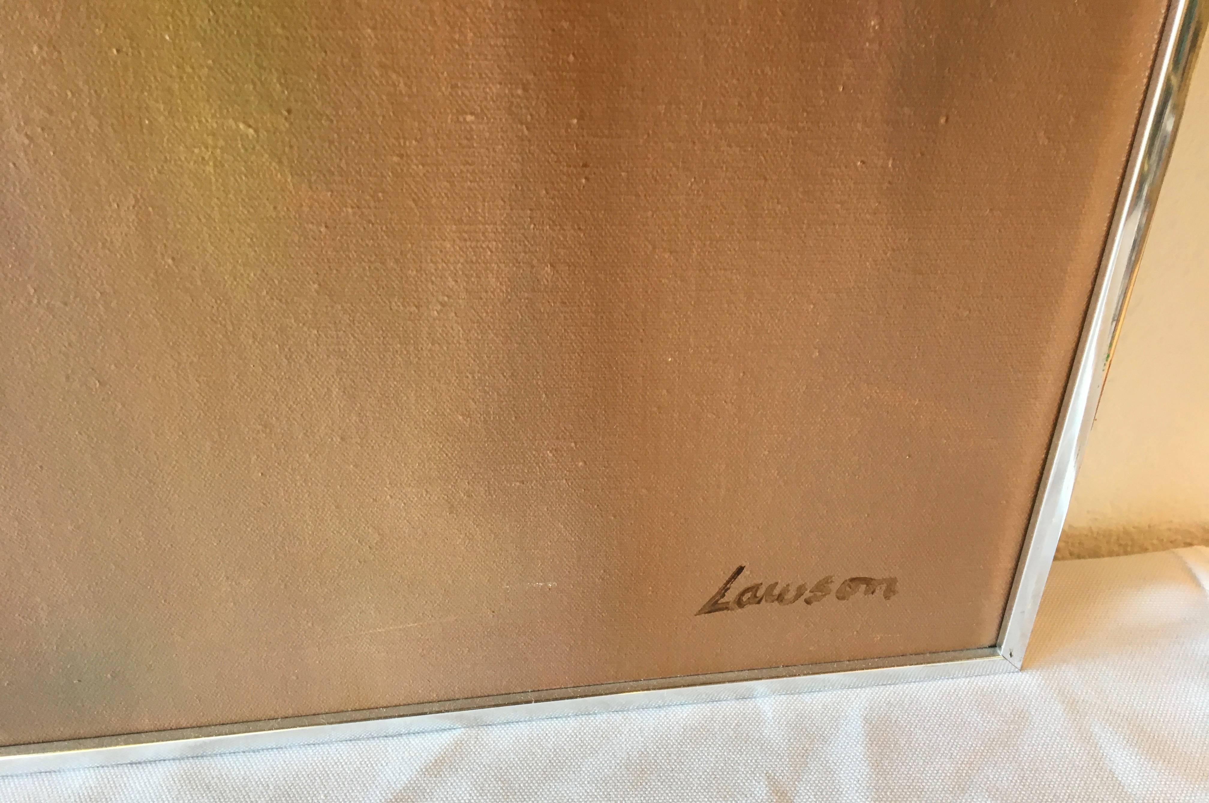 Hand-Painted Mid-Century Modern Abstract Oil-on-Canvas Painting by Robert Lawson For Sale