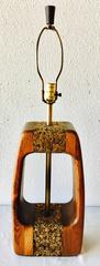 Mid-Century Modern Organic Cork Walnut and Brass Table Lamp
