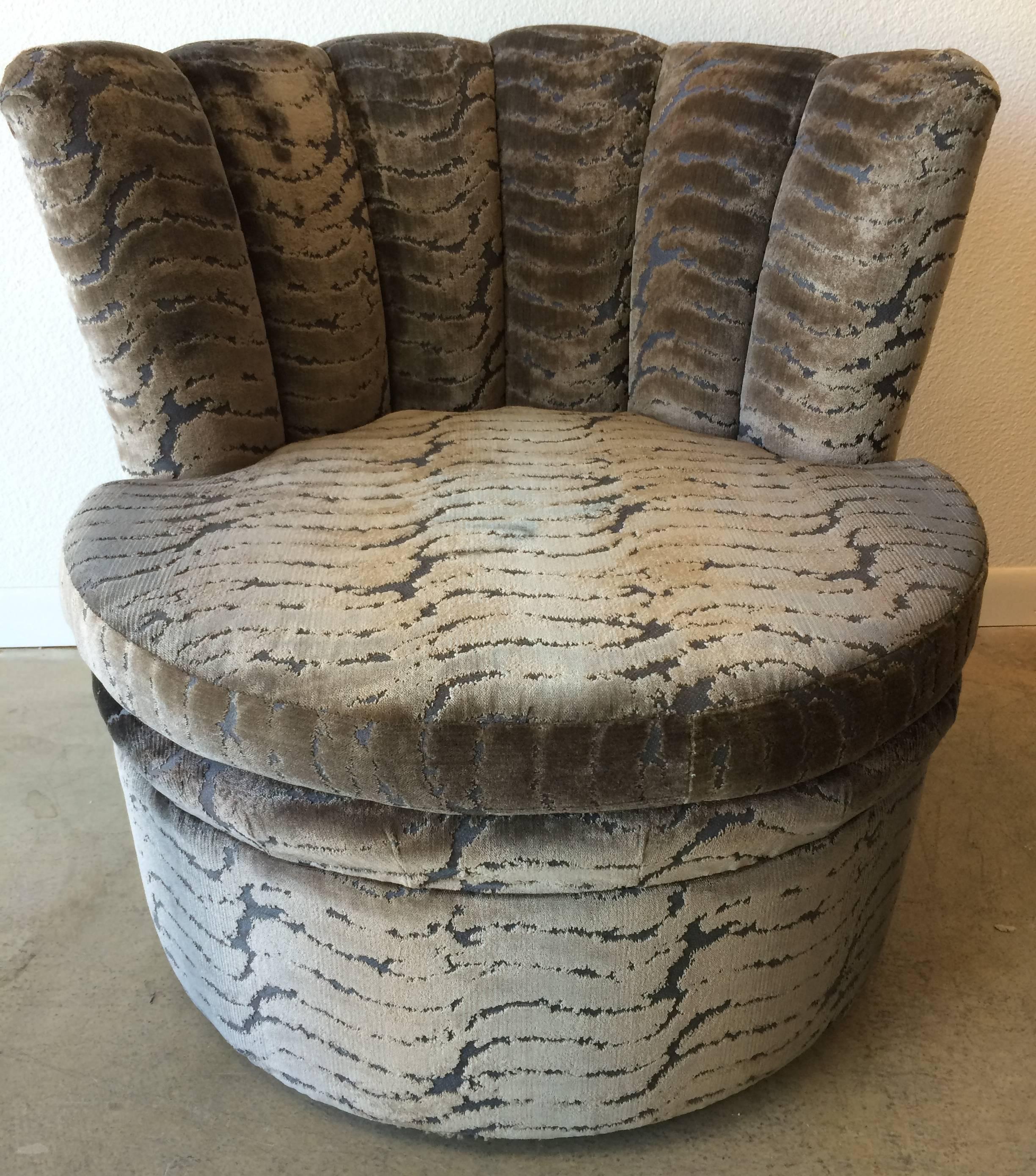Transitional Mid-Century slipper chair with channel back recently reupholstered in a 
