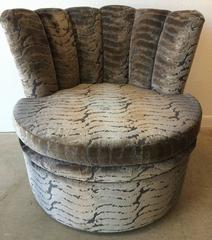 Channel Back Round Slipper Chair, Mid-Century Hollywood Regency Style