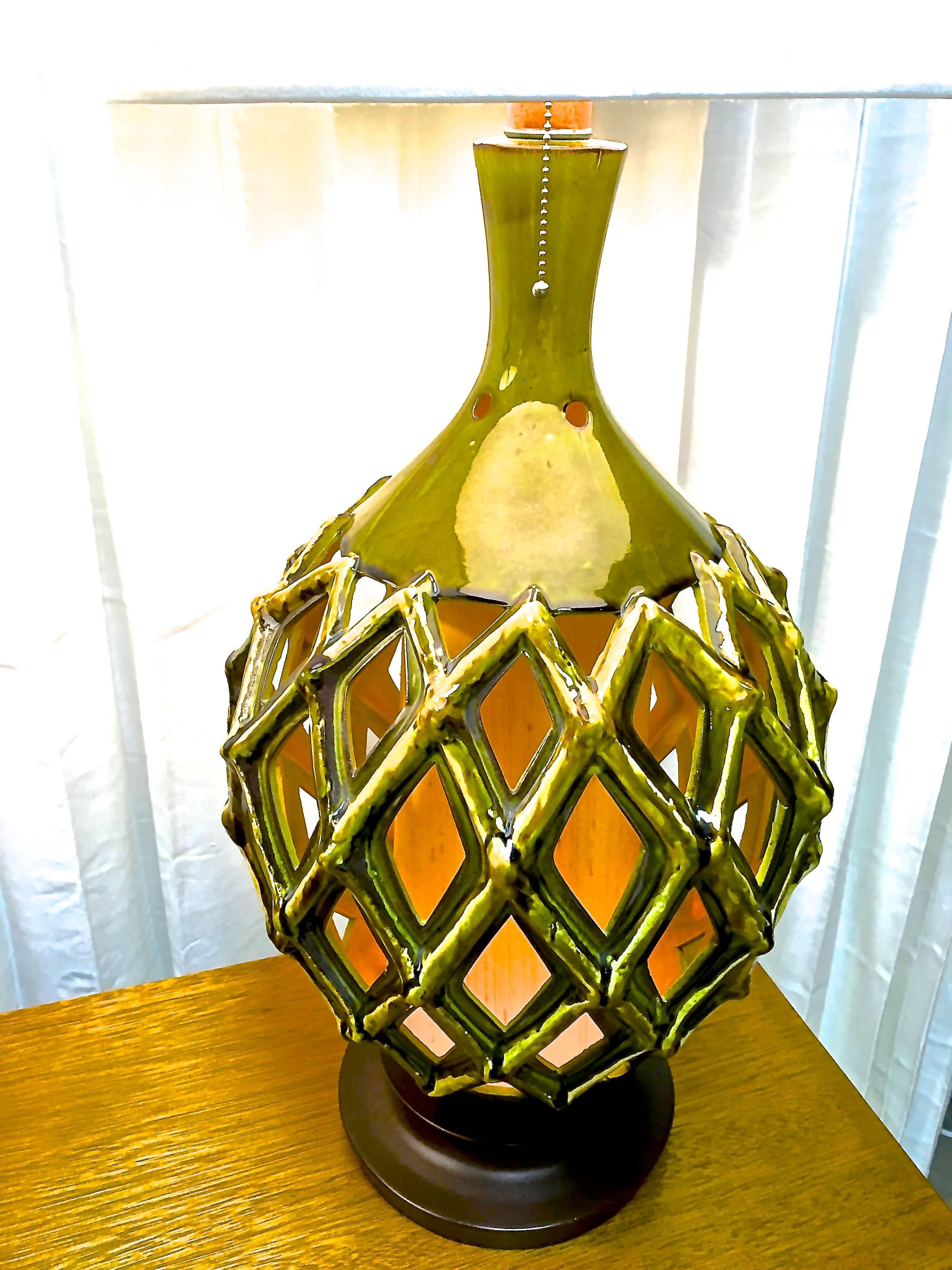 American Mid-Century Modern Ceramic Lattice Lamps