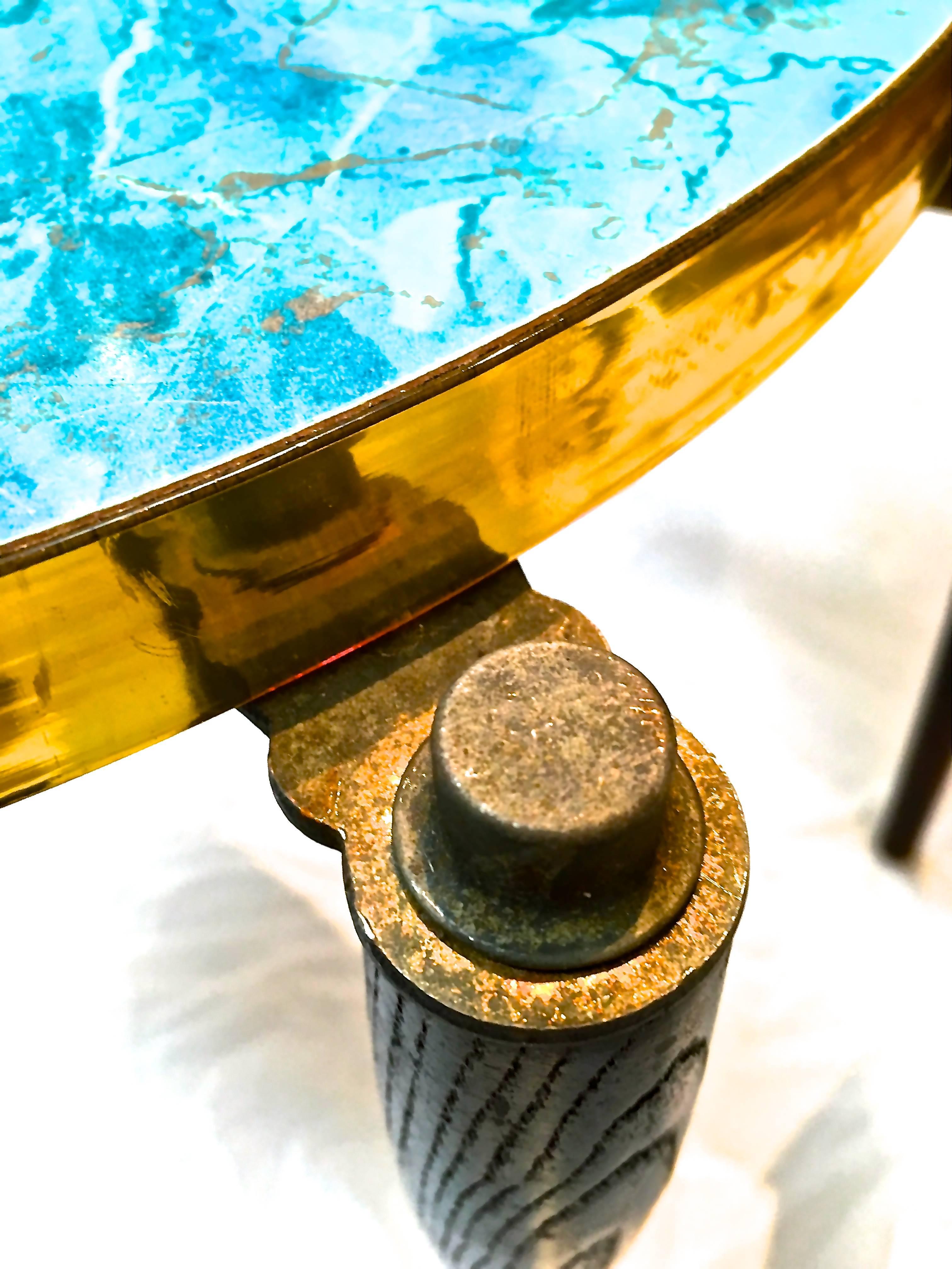 Mid-20th Century 1950s Stacking Tables in Aqua Laminate with Brass Details