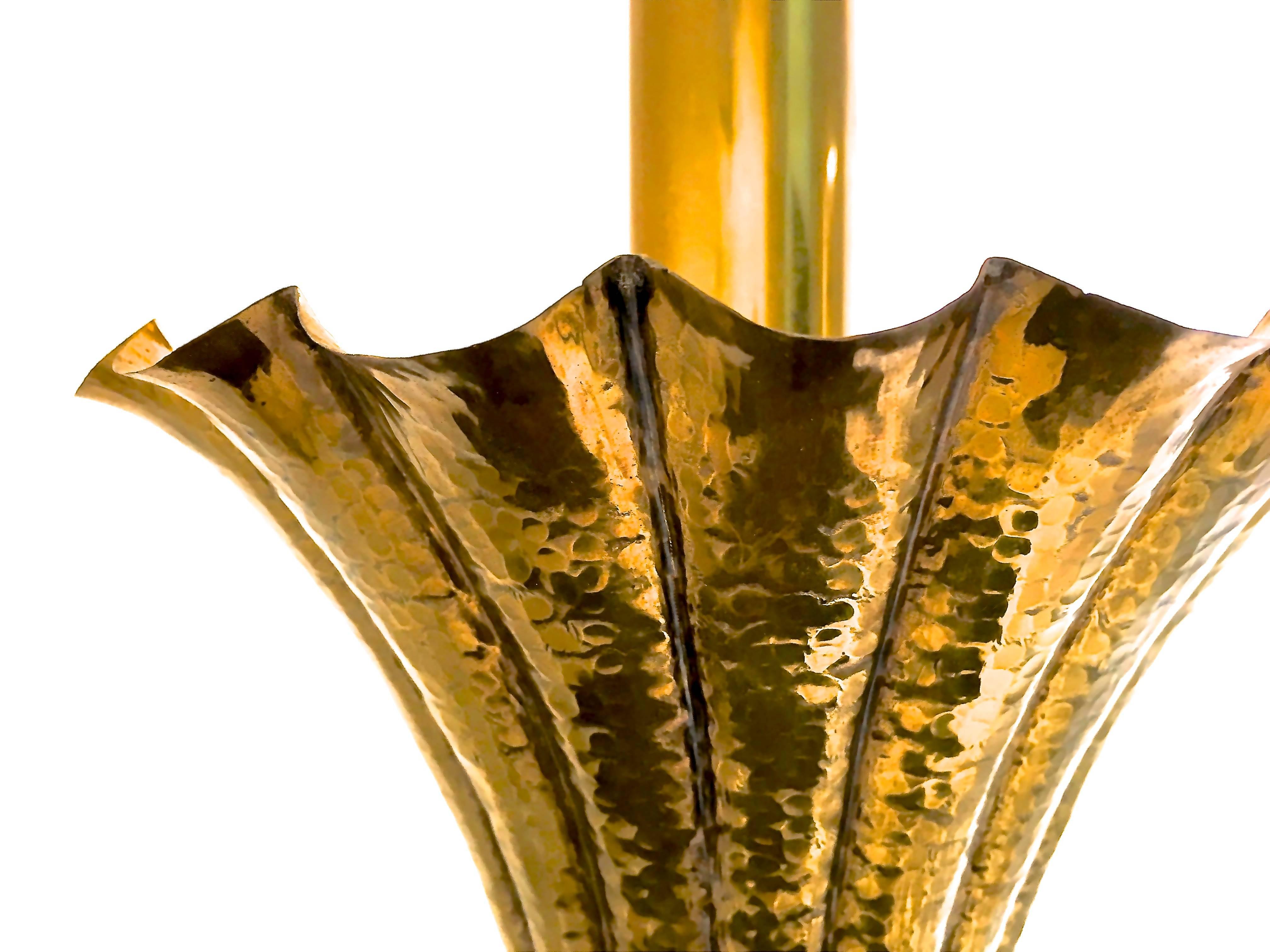 Vintage Monumental Tiered Table Lamp in Hammered Brass by Marbro In Excellent Condition For Sale In Palm Springs, CA