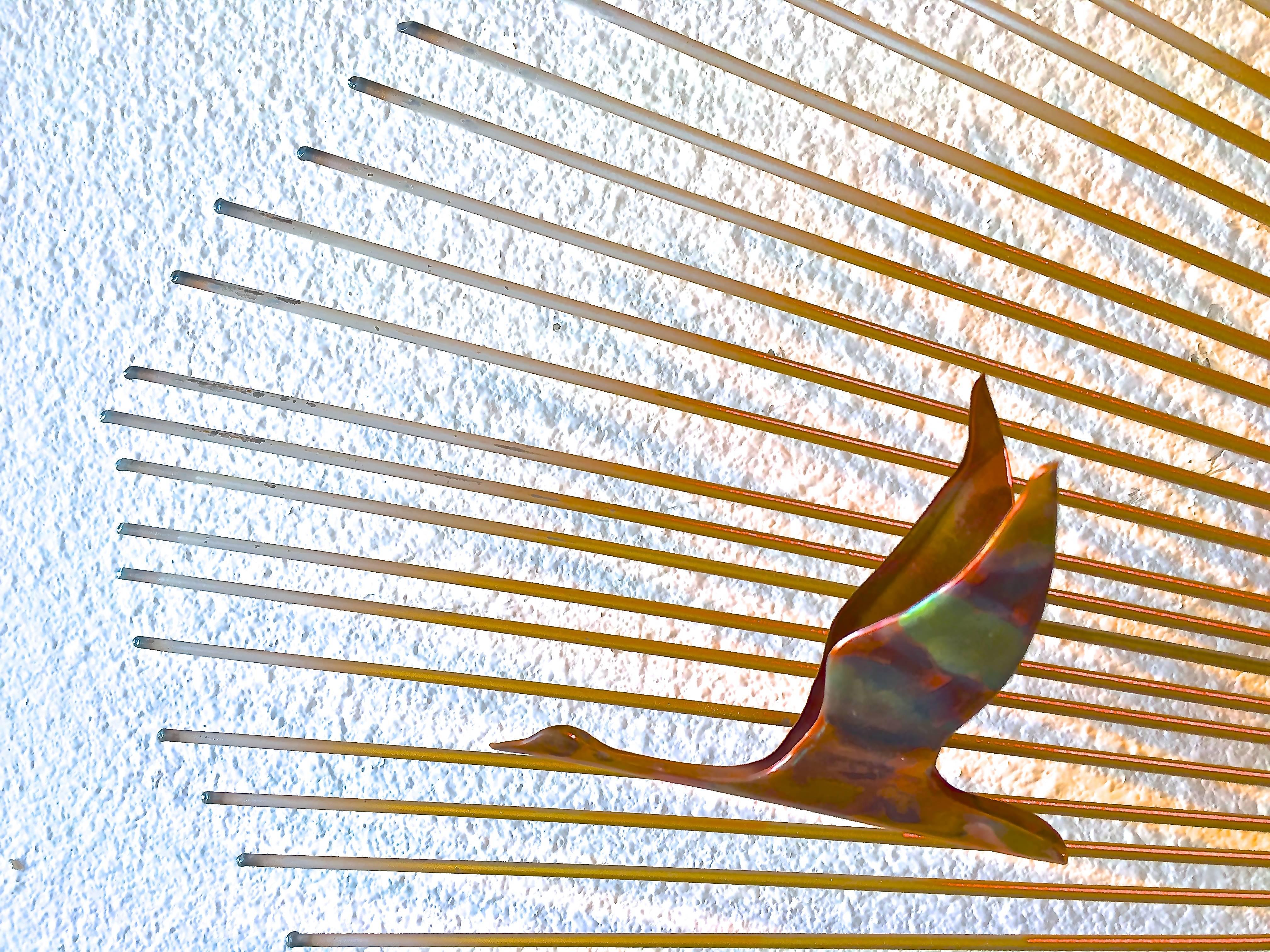 This aptly titled Freidle Bros. wall sculpture in patinated brass and copper is a Mid-Century gem. Creates beautiful wall shadows when up or down-lit.