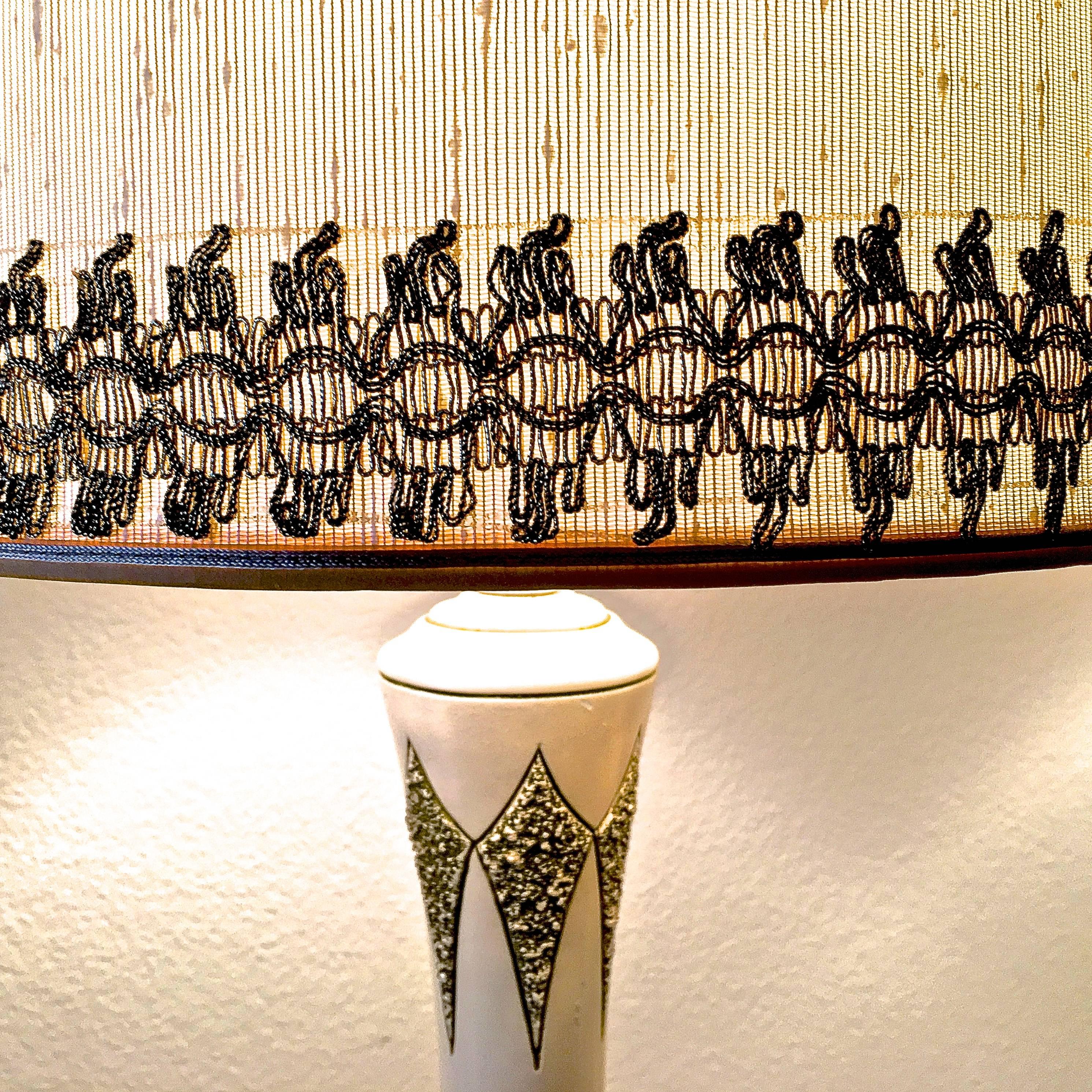 Mid-Century Modern Harlequin Pattern Textured Ceramic Genie Bottle Lamp, Pair 4