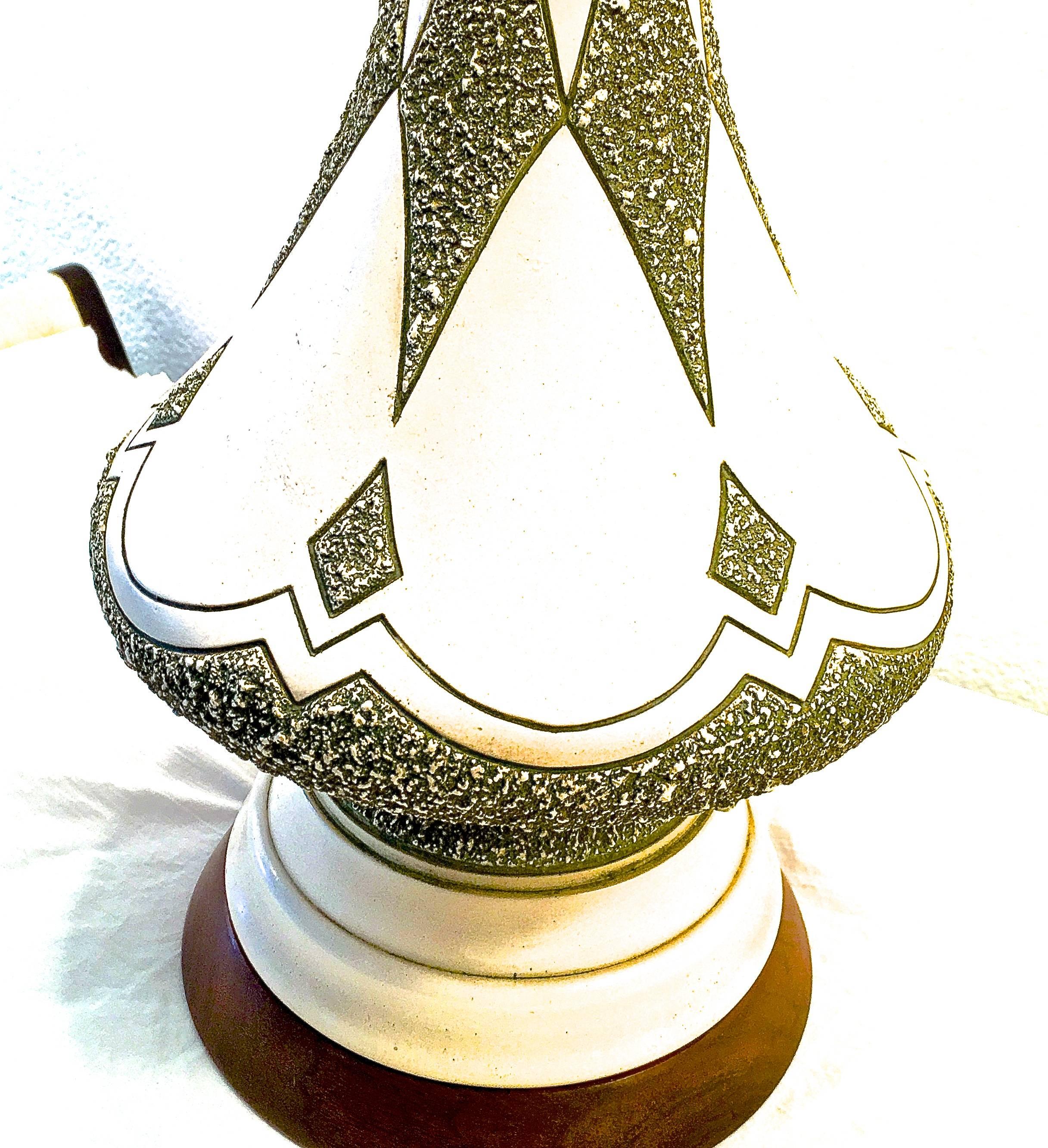 Mid-Century Modern Harlequin Pattern Textured Ceramic Genie Bottle Lamp, Pair 1