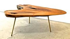 Mid-Century Modern Live-Edge Reclaimed Walnut Cocktail Table