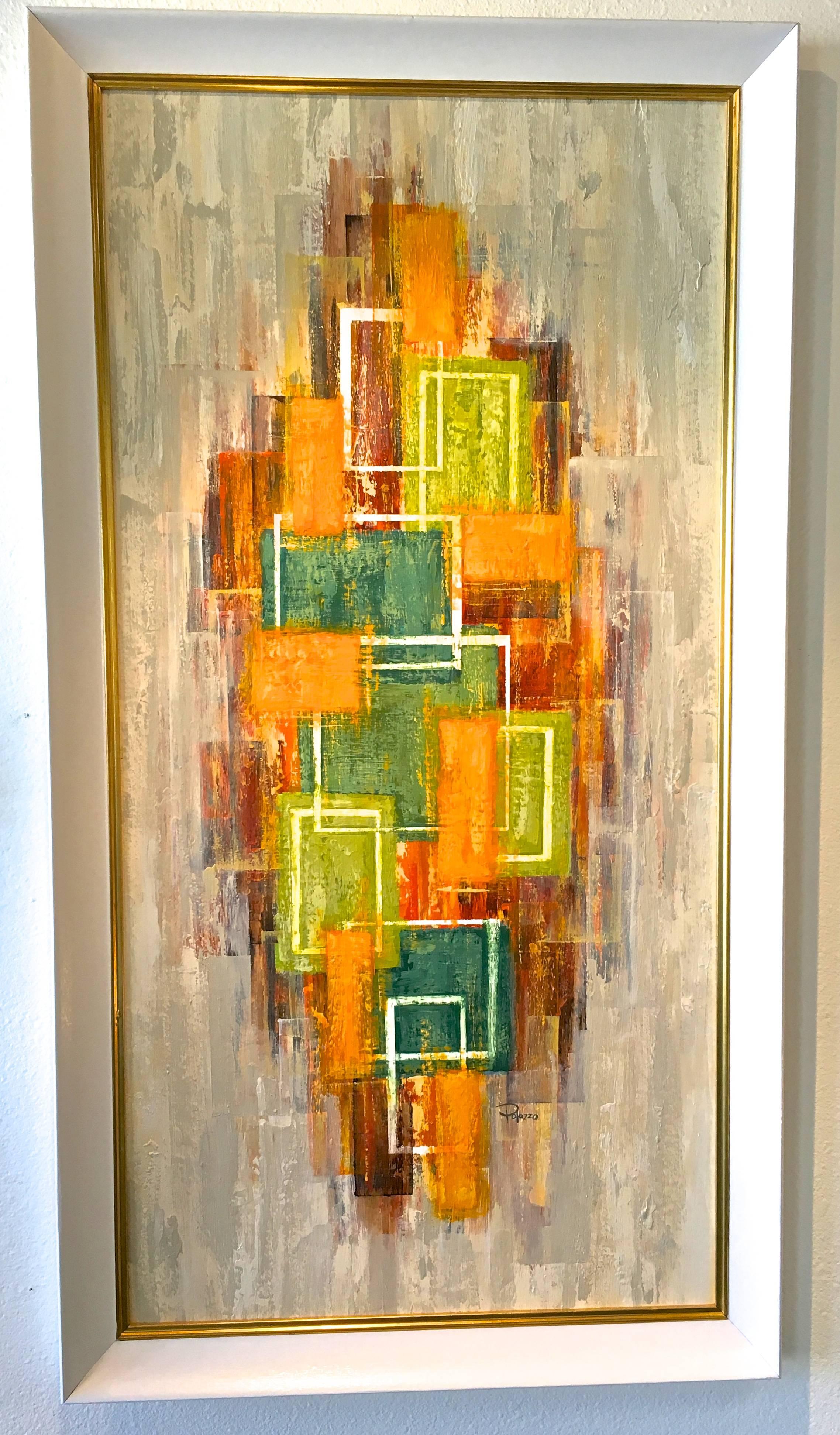 Contemporary Vintage Inspired Original Acrylic Abstract by Bret Palazzo in Vintage Frame For Sale