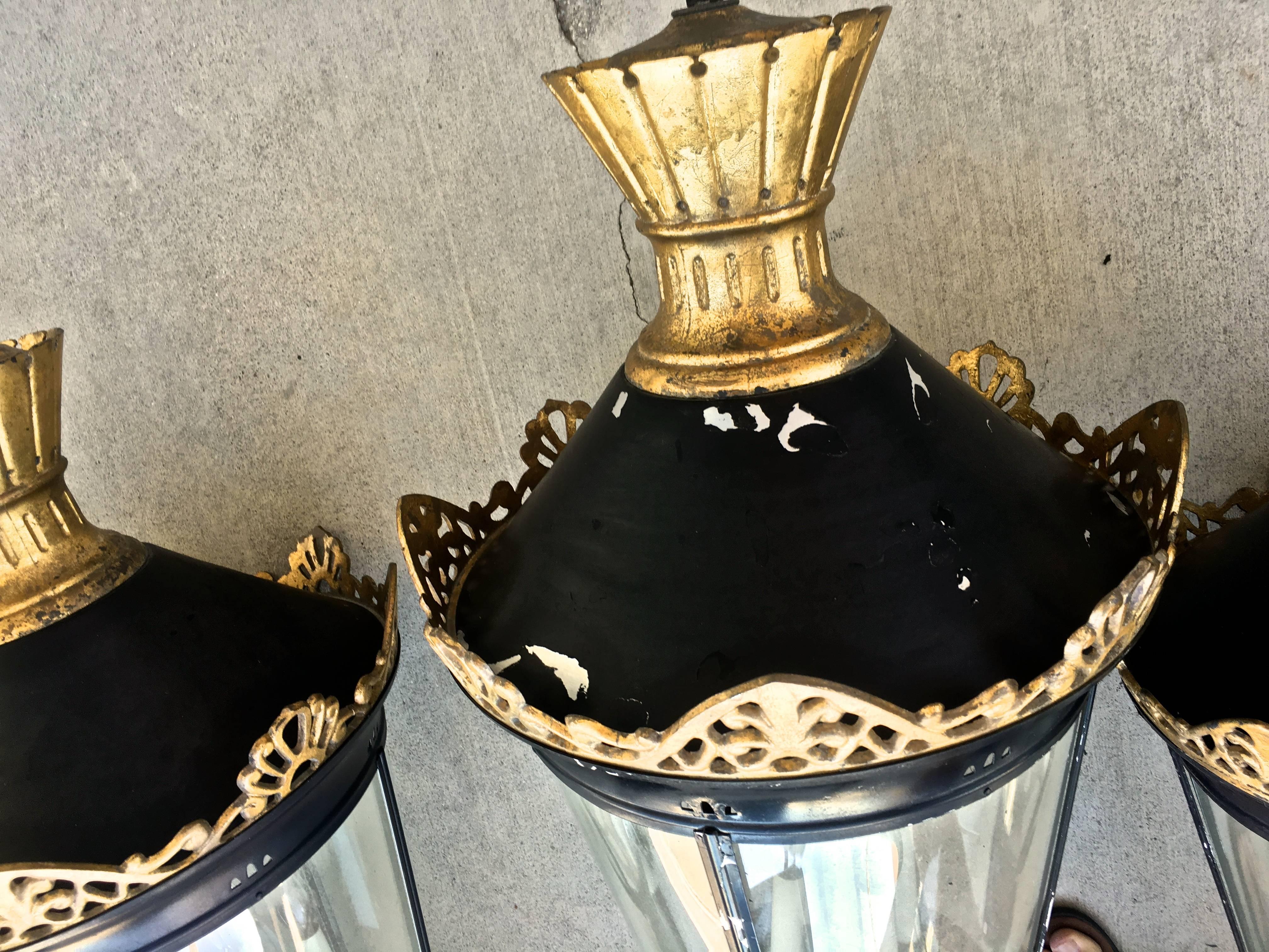 Regency Antique Post Lanterns in Metal & Glass w/Candelabra Lights, Set of Four 2