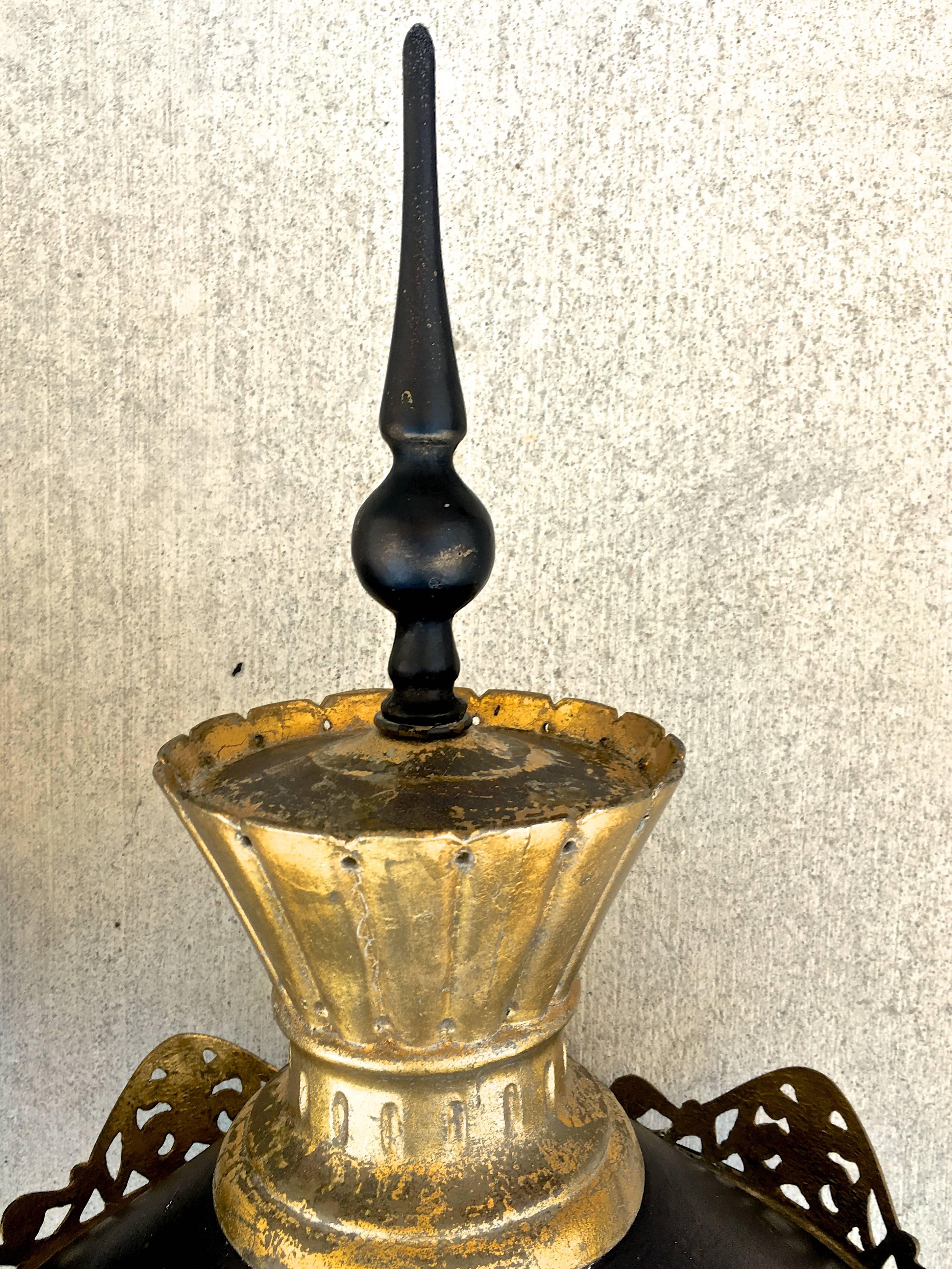 Regency Antique Post Lanterns in Metal & Glass w/Candelabra Lights, Set of Four 1