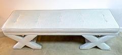 Double X Upholstered Tufted Powder Blue Houndstooth Bench