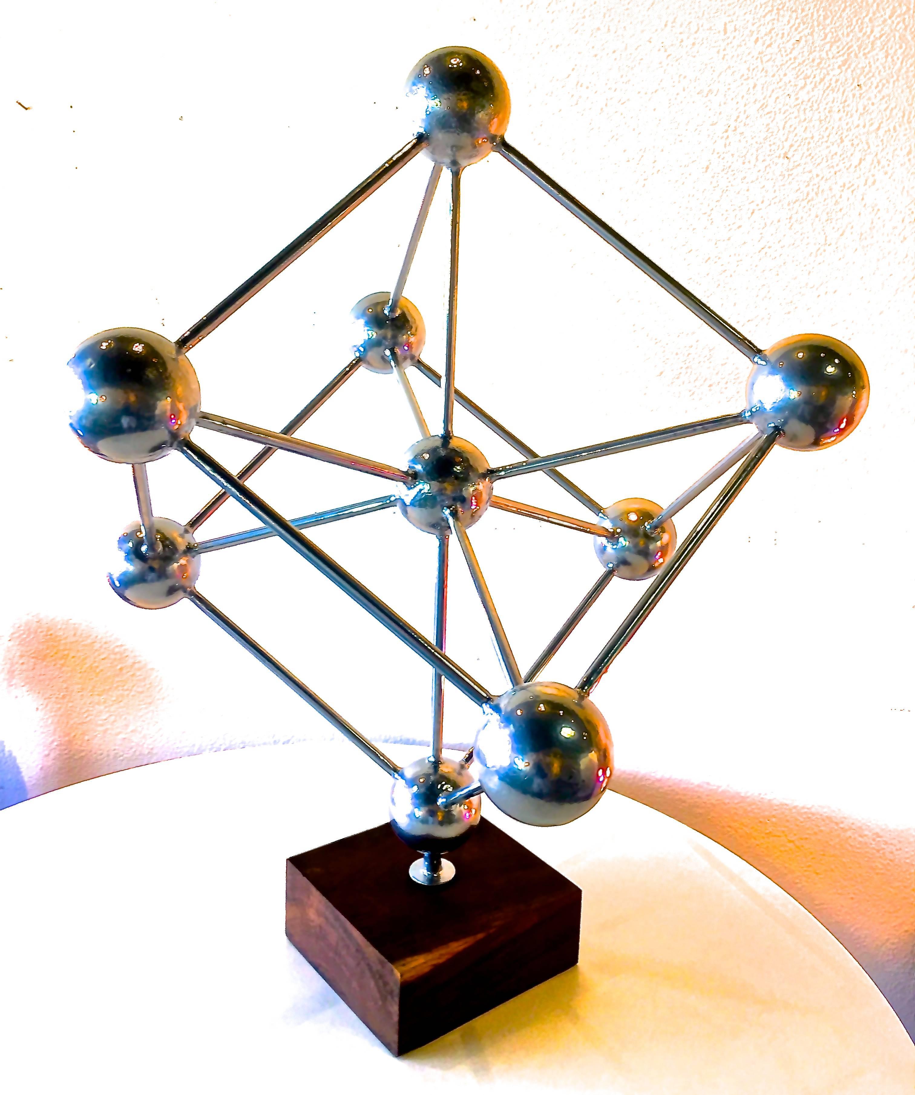 Welded Atomium Architectural Sculpture in Steel on California Black Walnut Base For Sale