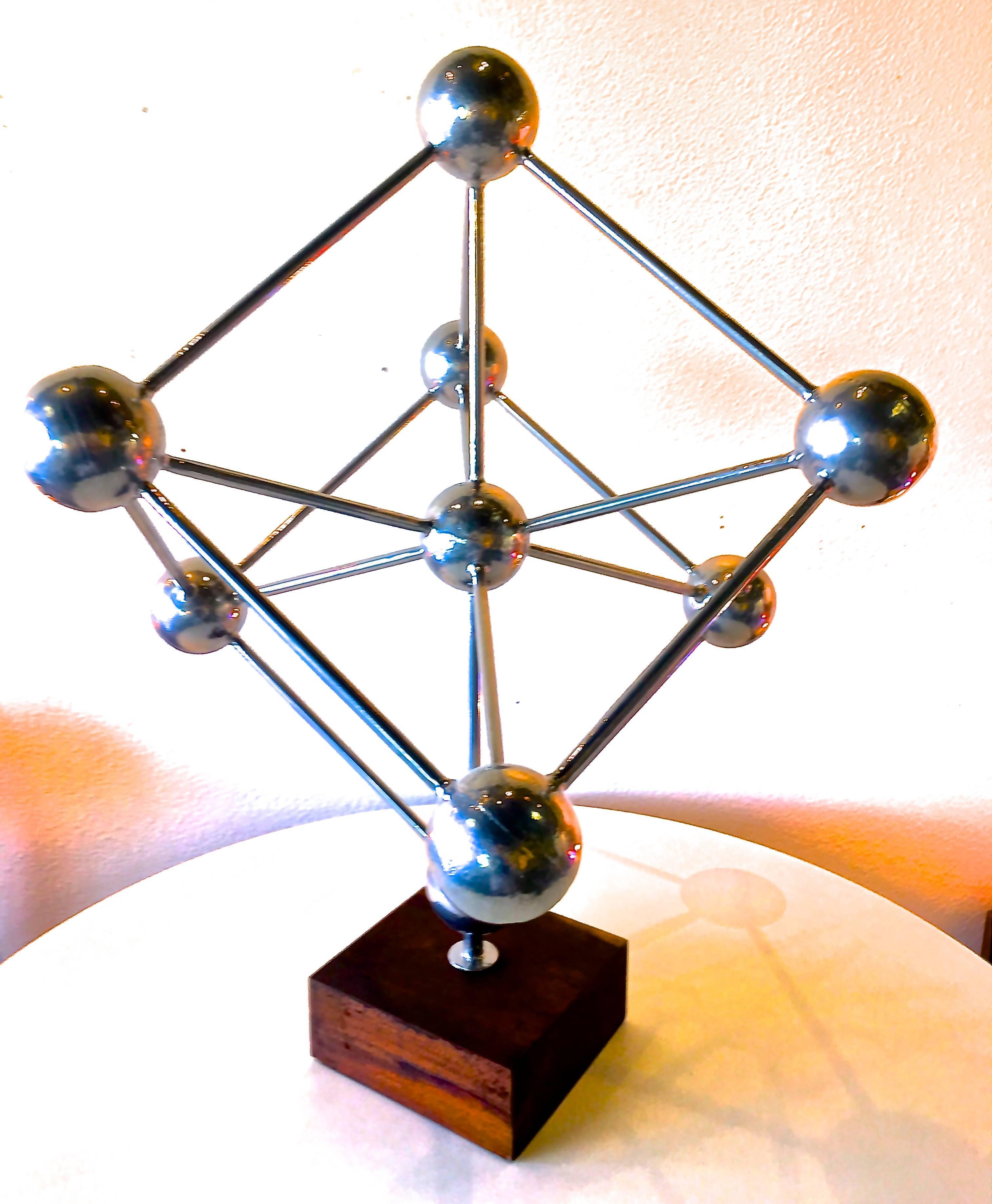 Atomium Architectural Sculpture in Steel on California Black Walnut Base In Excellent Condition For Sale In Palm Springs, CA