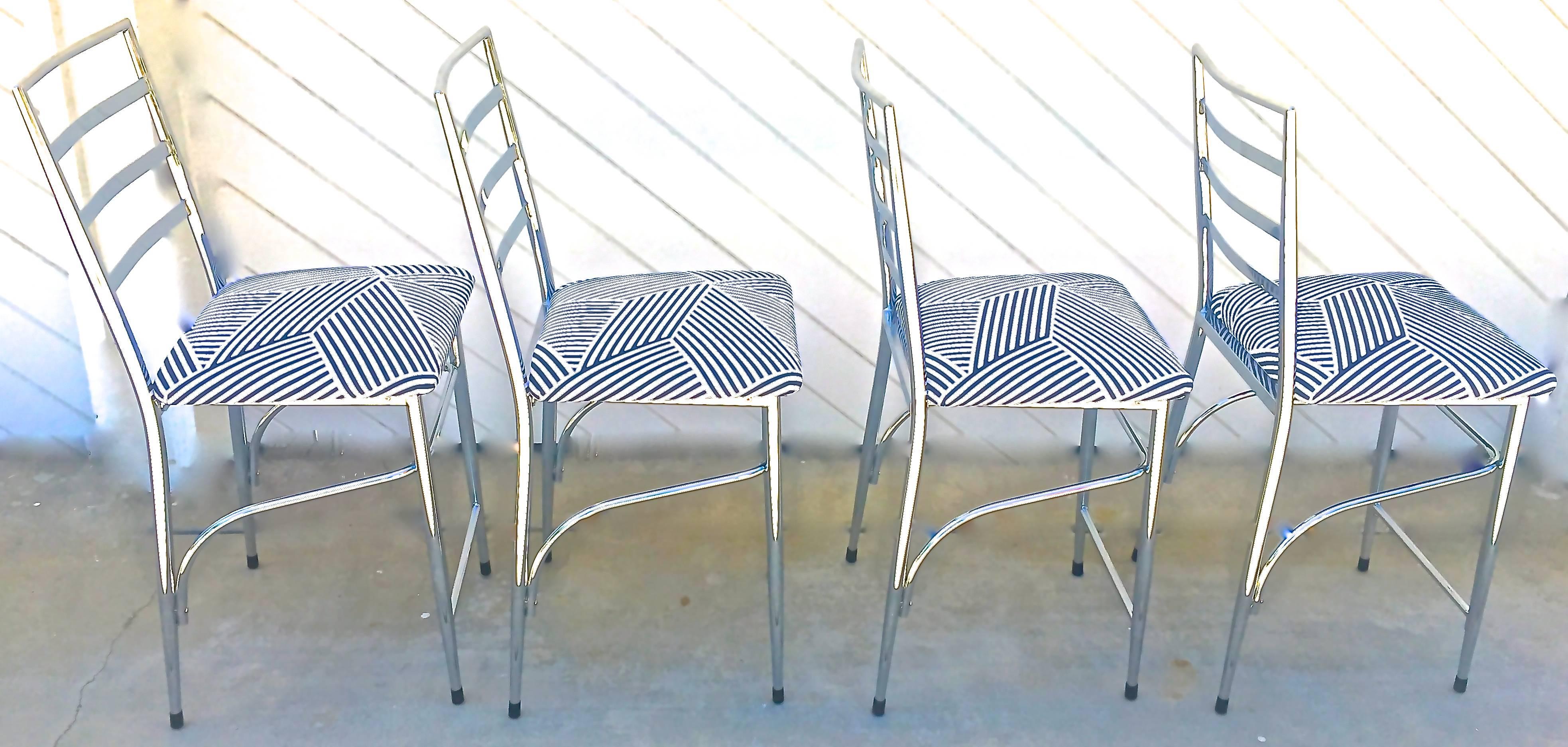 Very much in the manner of Gio Ponti's Superleggera chrome chairs, these clean-lined, minimal bar stools are the perfect antidote to other more clumsy, hard-to-manage bar and counter seating. Incredibly light weight the graceful ladder back and