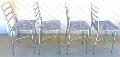 Chrome Bar/ Counter Stools in Graphic Black & White Twill Upholstery Set of Four