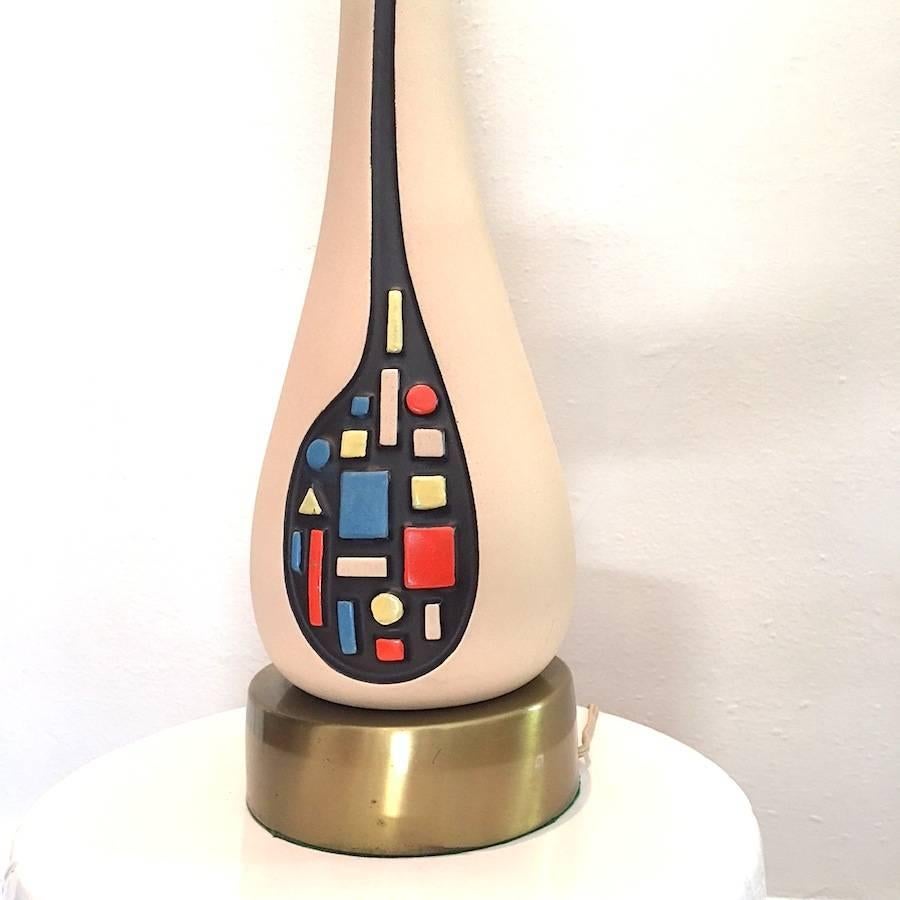 Hand-Crafted Mid-Century Modern Geometric Ceramic Lamp For Sale