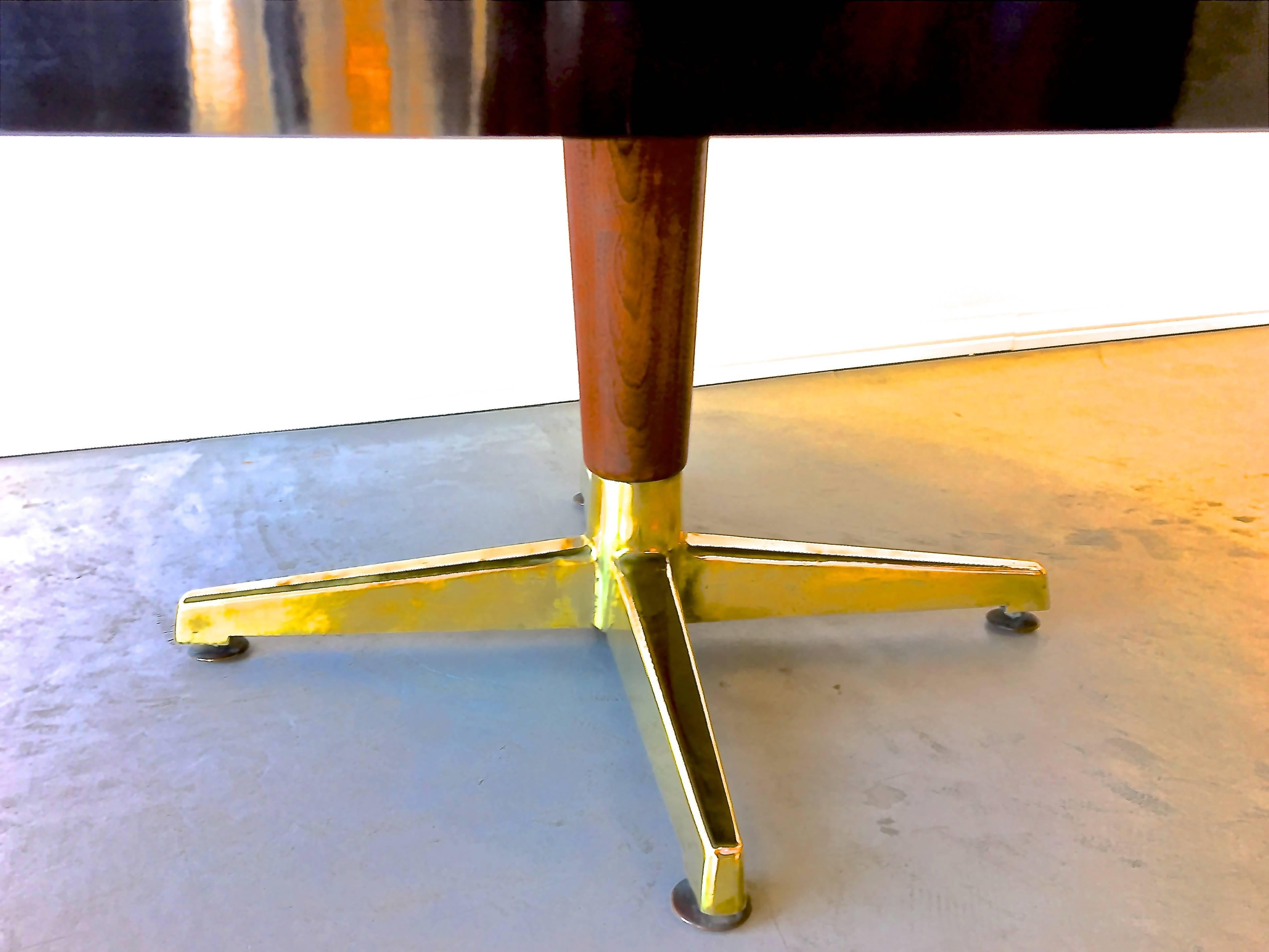 Carved Mid-Century Modern Laminate Walnut & Brass Cocktail Table Signed Paul L. Dobbs