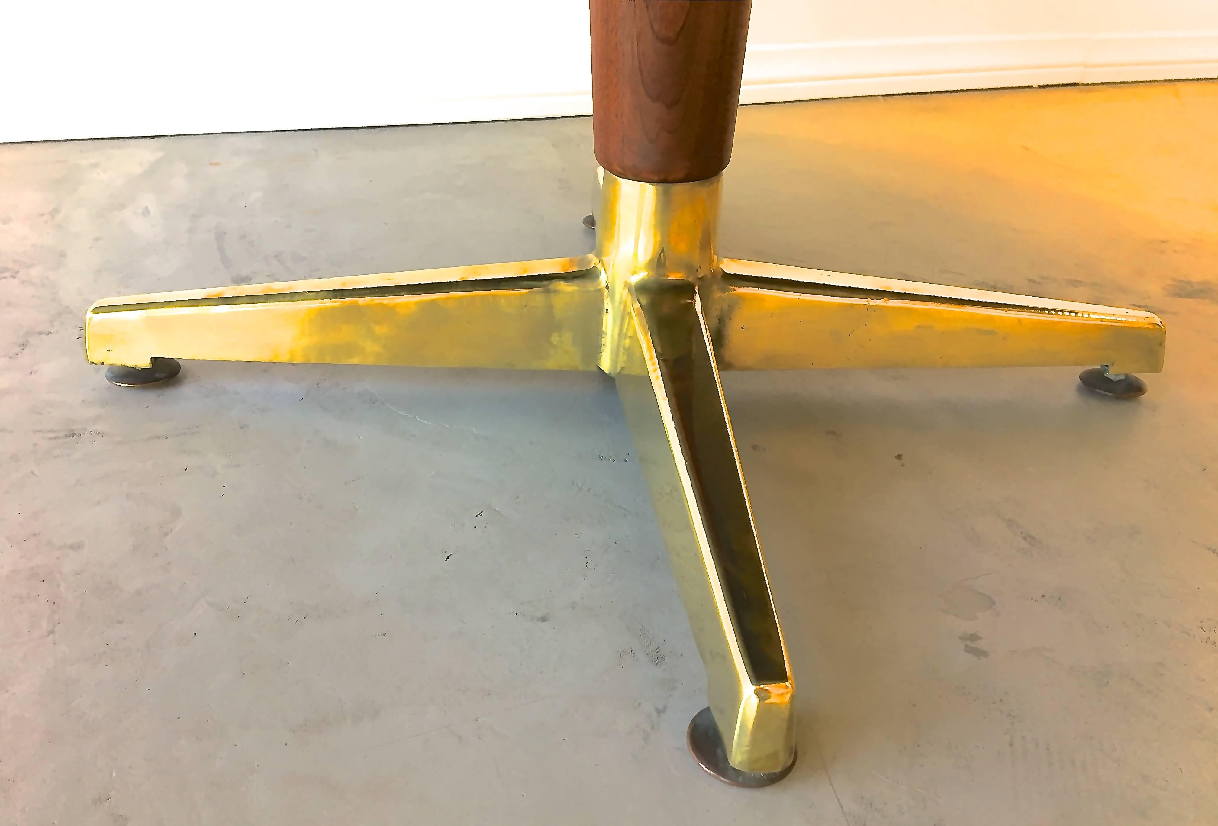 Mid-Century Modern Laminate Walnut & Brass Cocktail Table Signed Paul L. Dobbs In Excellent Condition In Palm Springs, CA