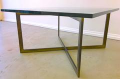 Mid-Century Modern Bronze Minimalist Cocktail Table with Glass Top