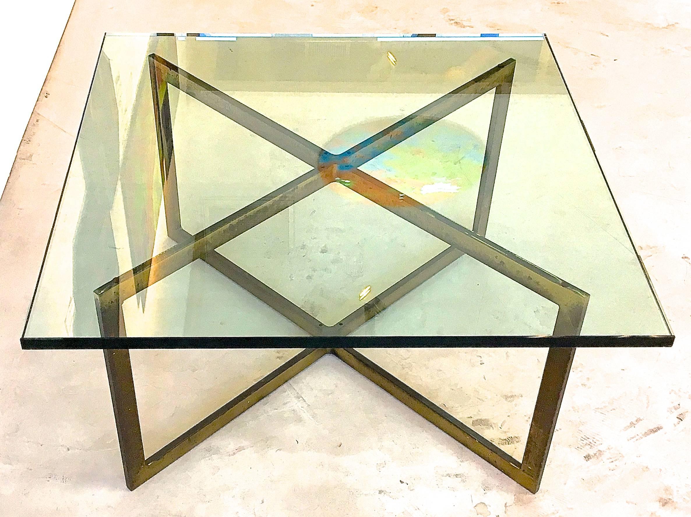 Late 20th Century Mid-Century Modern Bronze Minimalist Cocktail Table with Glass Top For Sale