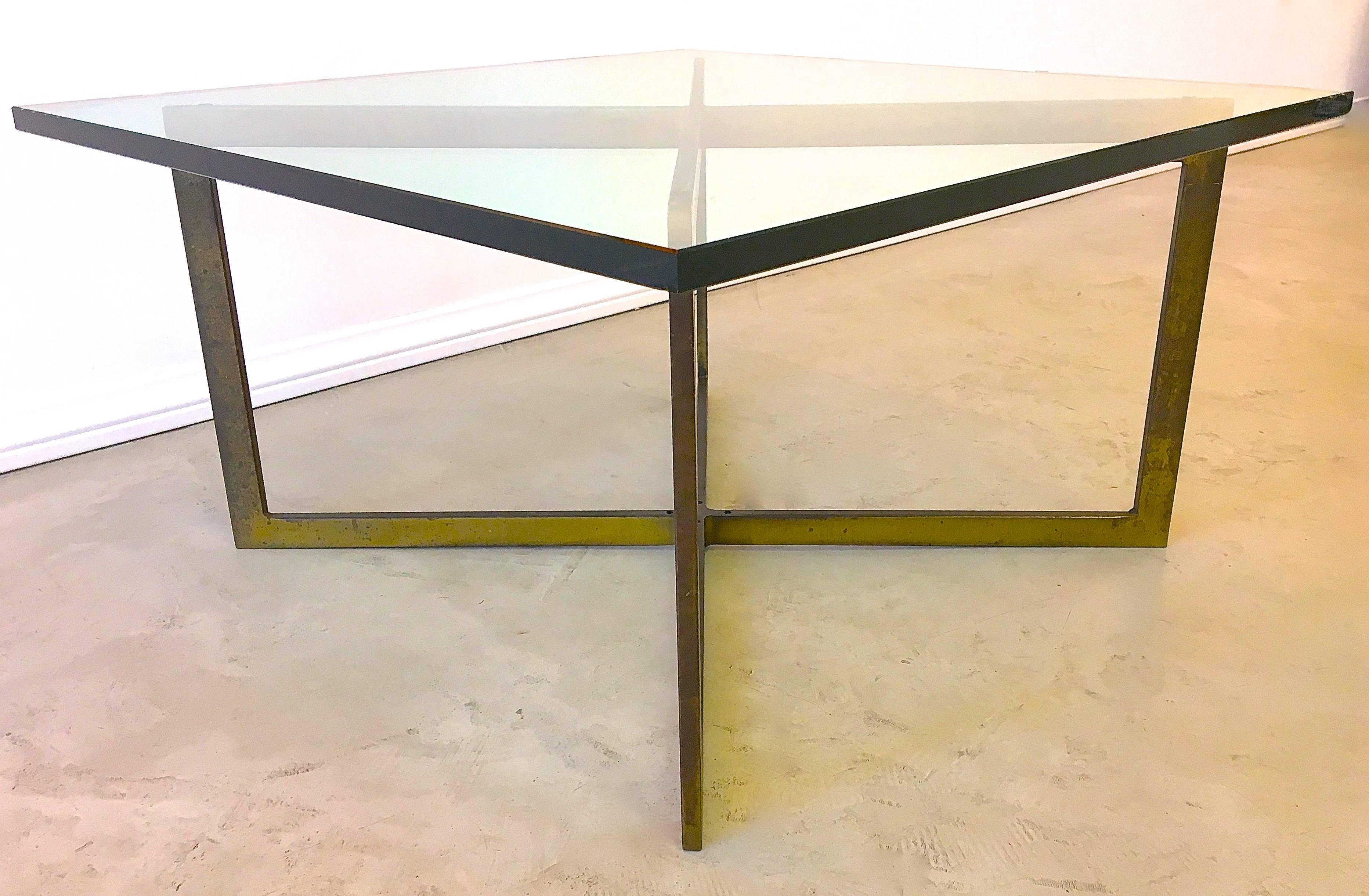 Unknown Mid-Century Modern Bronze Minimalist Cocktail Table with Glass Top For Sale