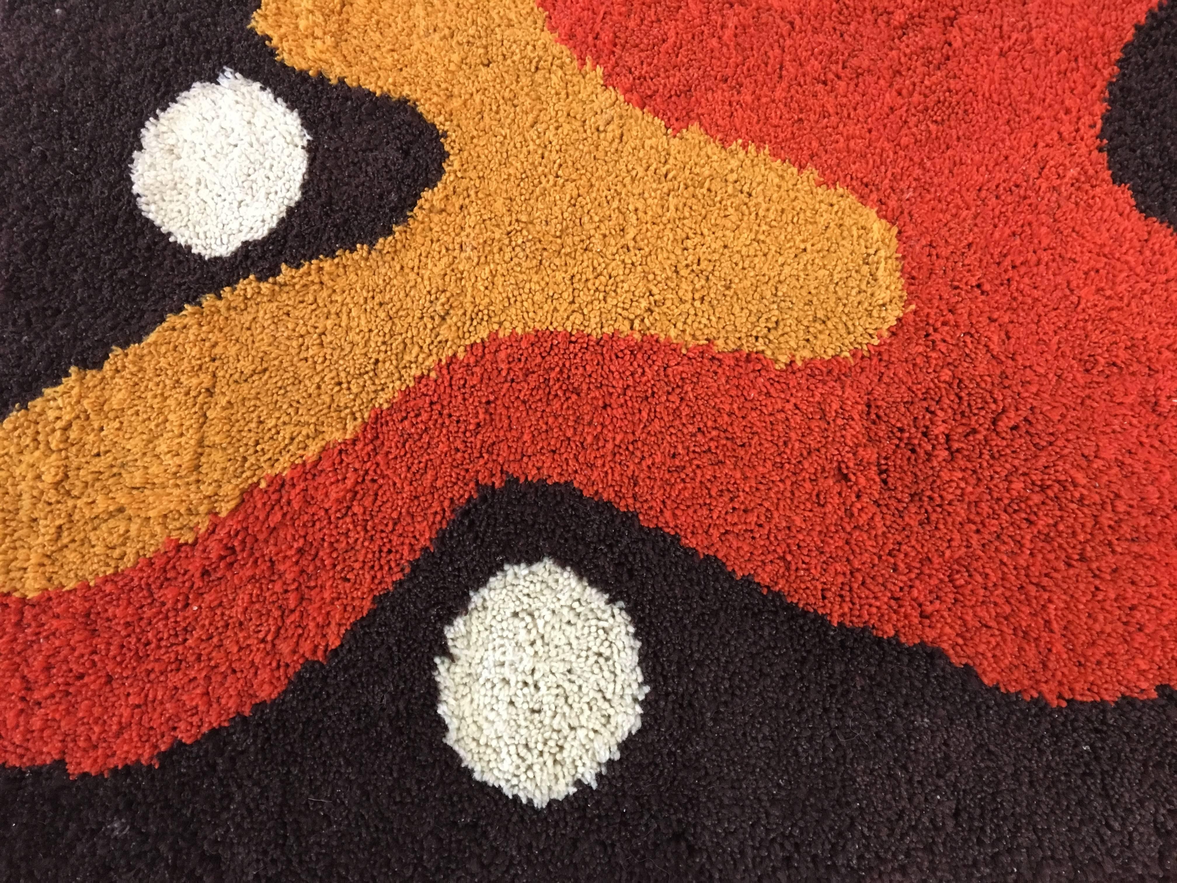 1960s, Mod Raya Rug in Marigold, Orange, Brown and White In Excellent Condition In Palm Springs, CA