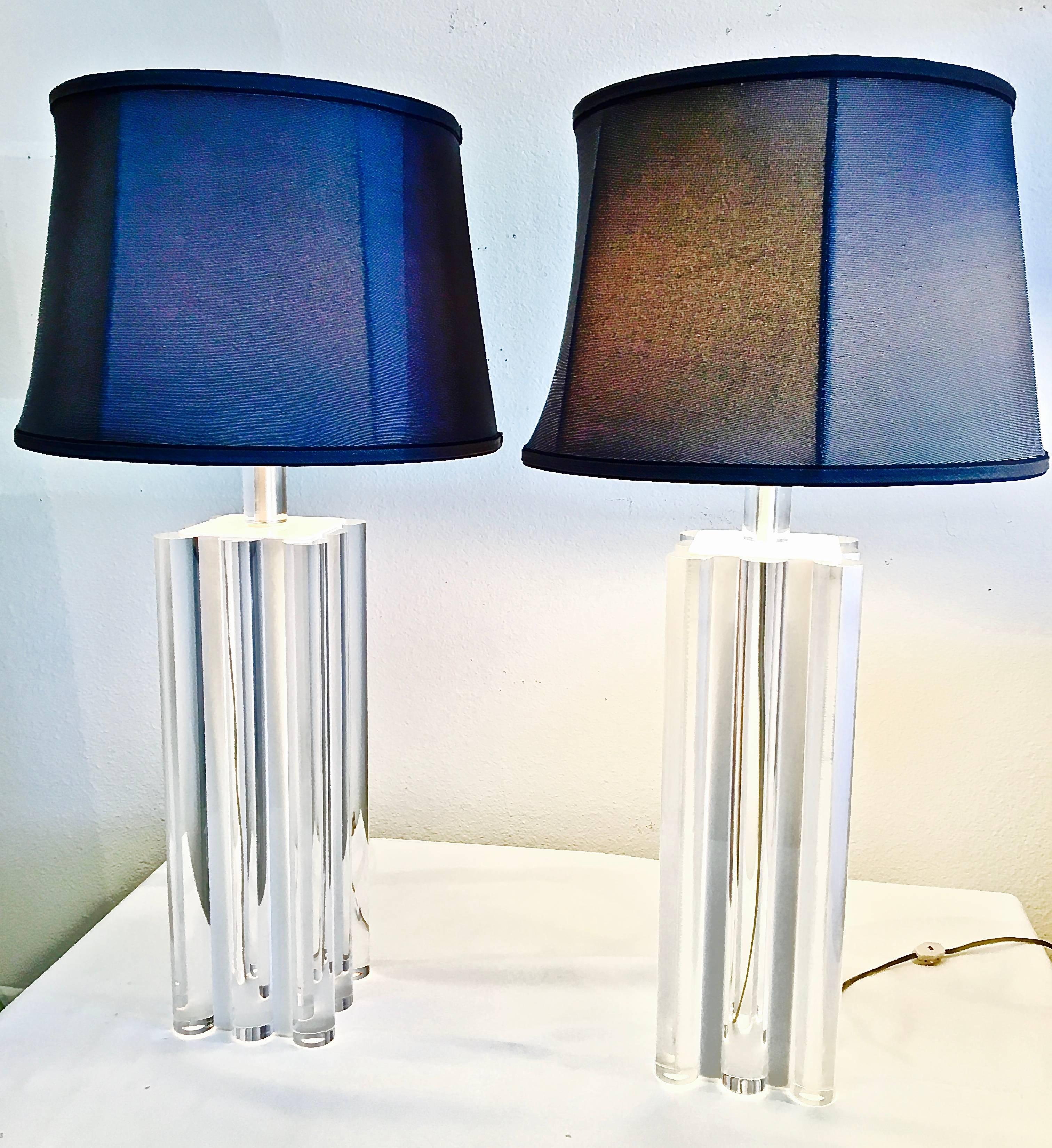 American Charles Hollis Jones Mid-Century Modern Lucite Column Lamp, Pair For Sale